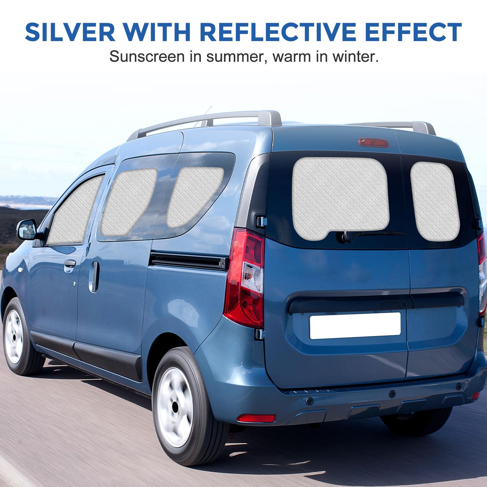 Sonnenschutz Auto Frontscheibe Ersatz für Dacia Dokker 2015-2025, 9 STK Faltbarer Sonnenschutz für Auto Innenabdeckung, Internes Thermomatte Set mit Aufbewahrungstasche, Ihr Fahrzeug Kühler Halten