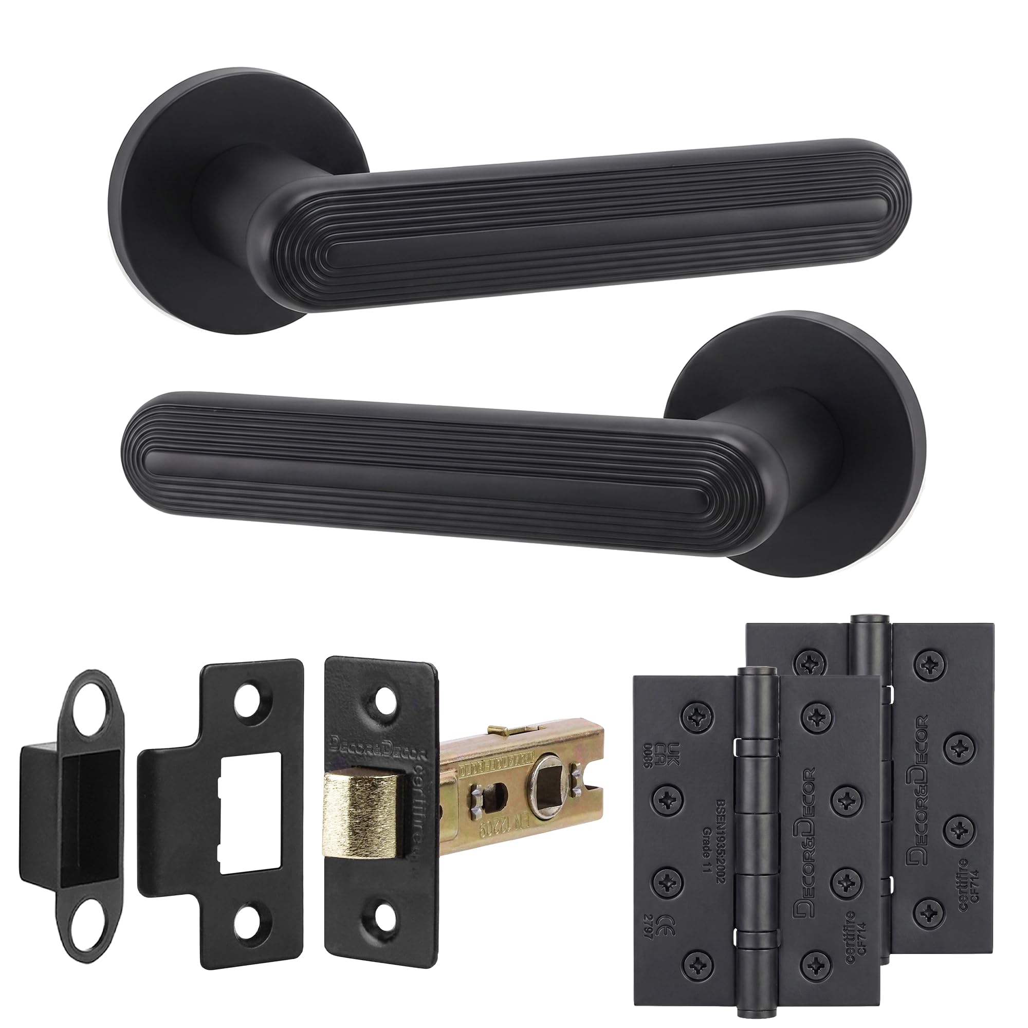 Decoranddecor Matt Black Internal Door Handles, Hinge Kit 102mm