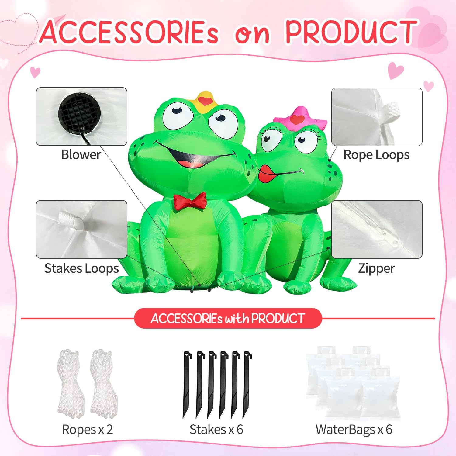 DomKom 5FT Valentines Day Inflatables Outdoor Decorations, Frog Couple Blow Up Build-in Led Lights for Wedding Party Garden Yard Lawn Décor