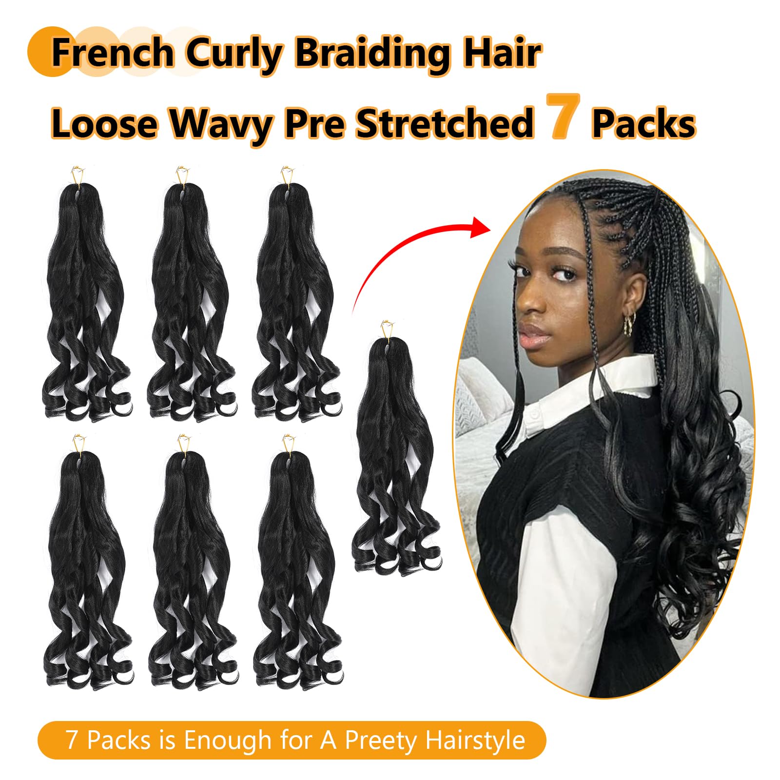 French Curl Braids 16 Inch 8 Packs Black Bouncy Braiding Hair Extensions Meches Boucle Pour Tresses Africaine Synthetic French Curl Crochet Braids