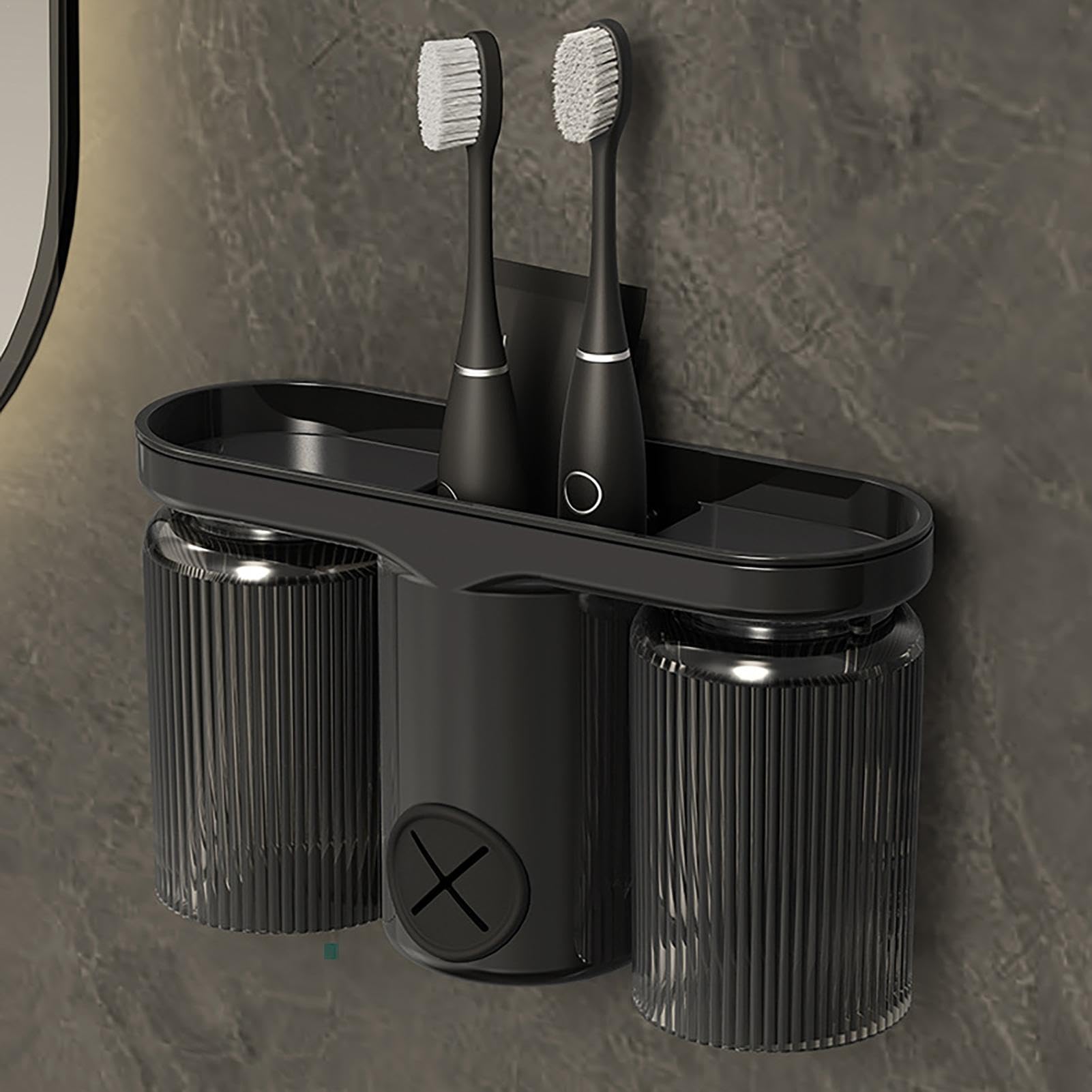 Porta spazzolino da denti, portaspazzolino da denti, portaspazzolino | elettrico per parete, porta spazzolino da denti, porta dentifricio con 2 tazze, porta spazzolino da denti, organizer da bagno