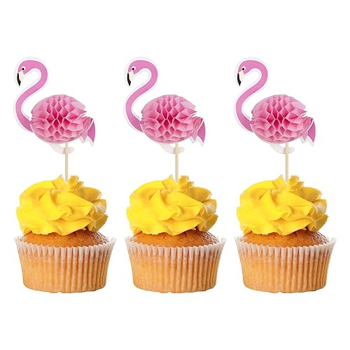 Gyufise Luau 3D Flamingo Cupcake Toppers Tropical Aloha Flamingo Cupcake Picks para el verano hawaiano Luau temática tropical baby shower,