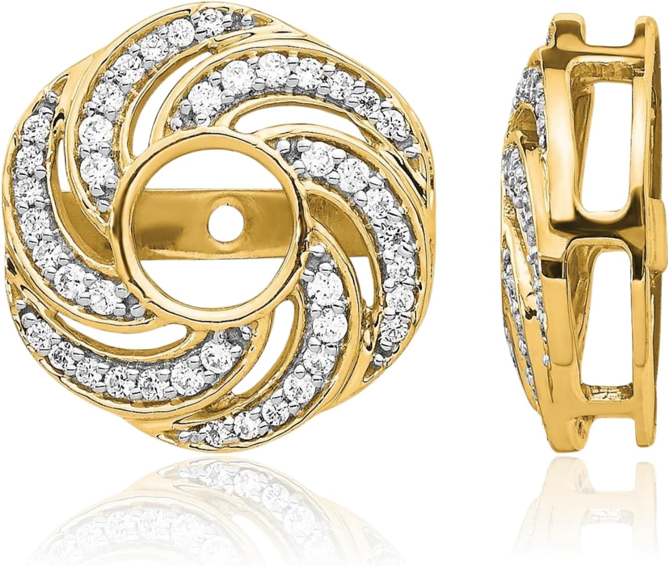 IceCarats 14K Solid Yellow Gold Filigree 0.32 carat Diamond Earring Jackets 14mm 0.6 inch Round Cut, Natural, Prong Set, Post Back For Her