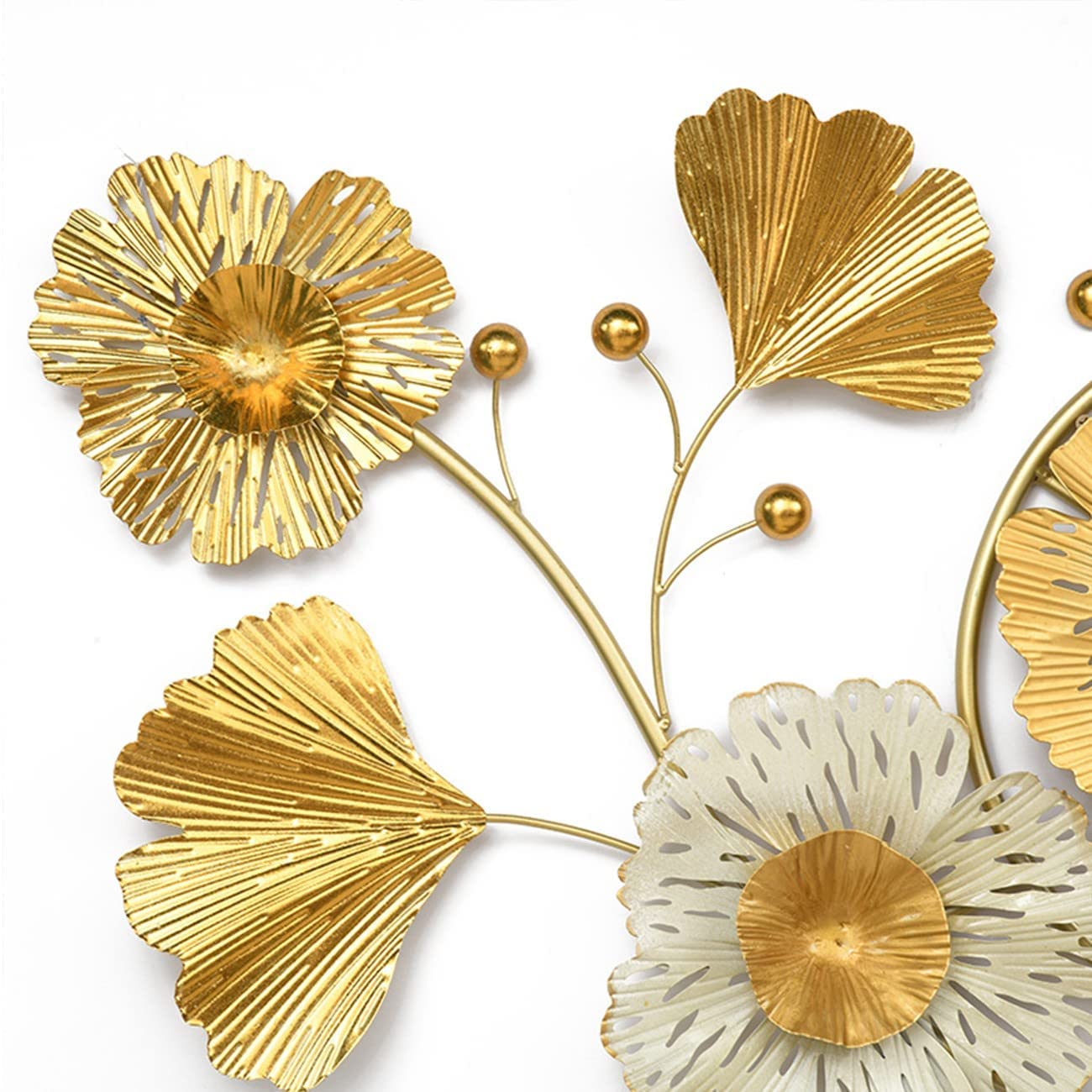 Wanddeko Metall Gingko,3D Deko Gold, Wanddeko Blätter, Wandschmuck, Wandskulptur Metall, Wandverzierung, Metallbild 3D Wandornament für Wohnzimmer Dekoration Schlafzimmer Hotel