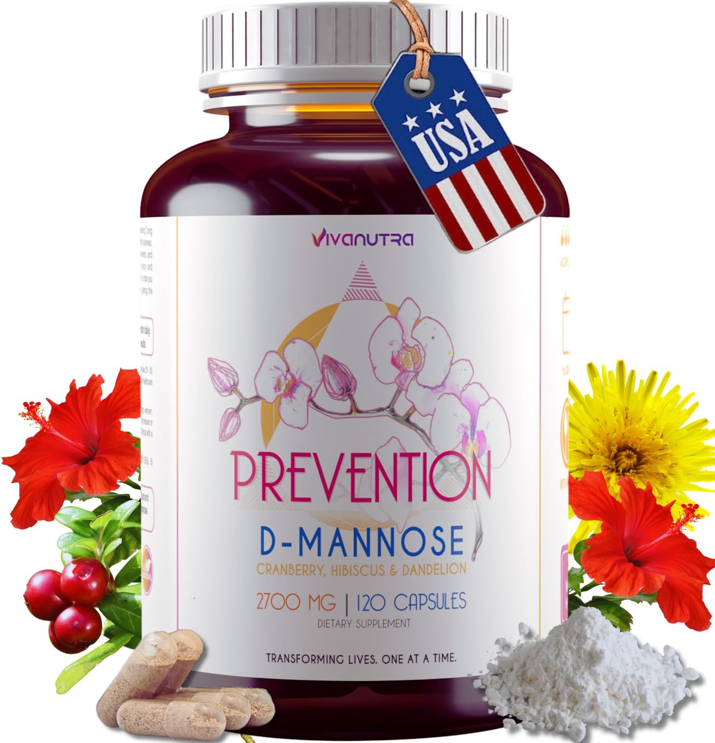 D Mannose Capsules 2000 MG Per Day With Cranberry Pills