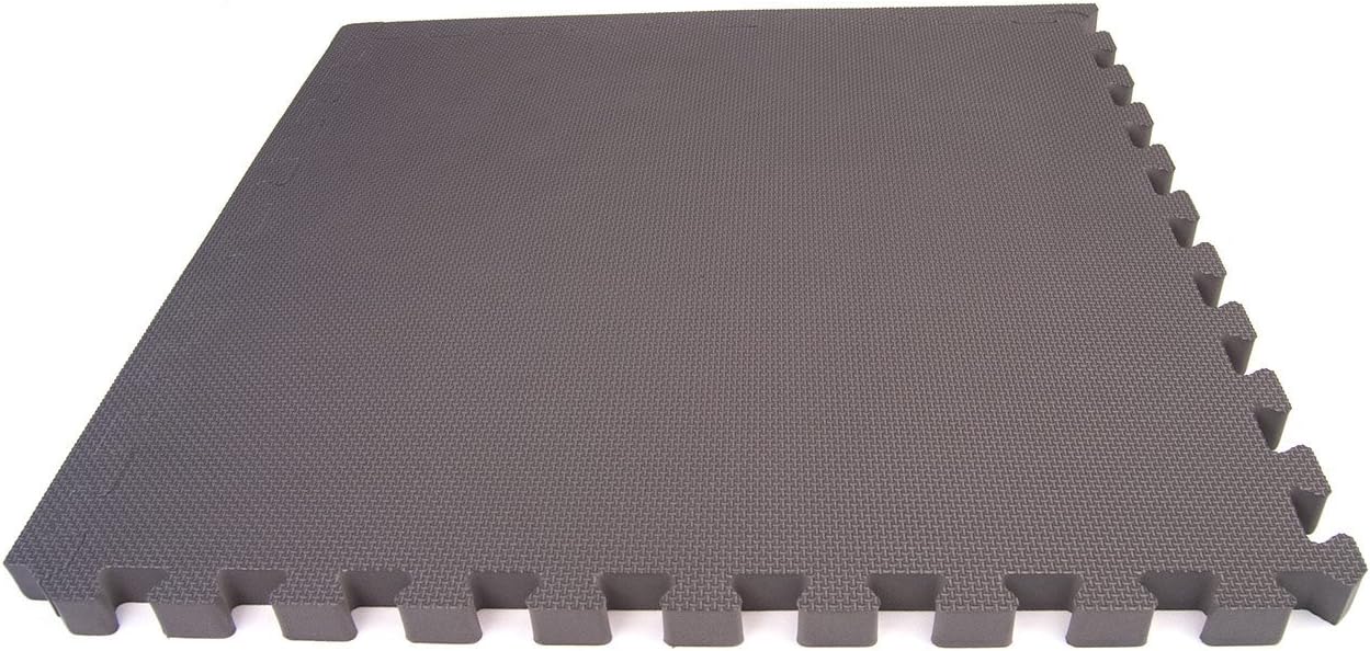 HD28 1.1" Thick Premium EVA Foam Interlocking Floor Exercise Mats, 64 Sq. Ft. Set, Sixteen 2'x2' Tiles, Gray, With Edges