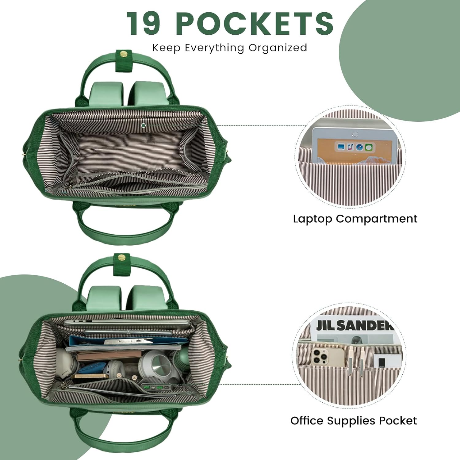 LOVEVOOK Gradient Laptop Backpack for Women,15.6 Inch Work Computer Bakcpack Purse Laptop Bag With Anti-Theft Pocket,Waterproof Carry on Teacher College Backpack for Travel,Green-White - Image 4