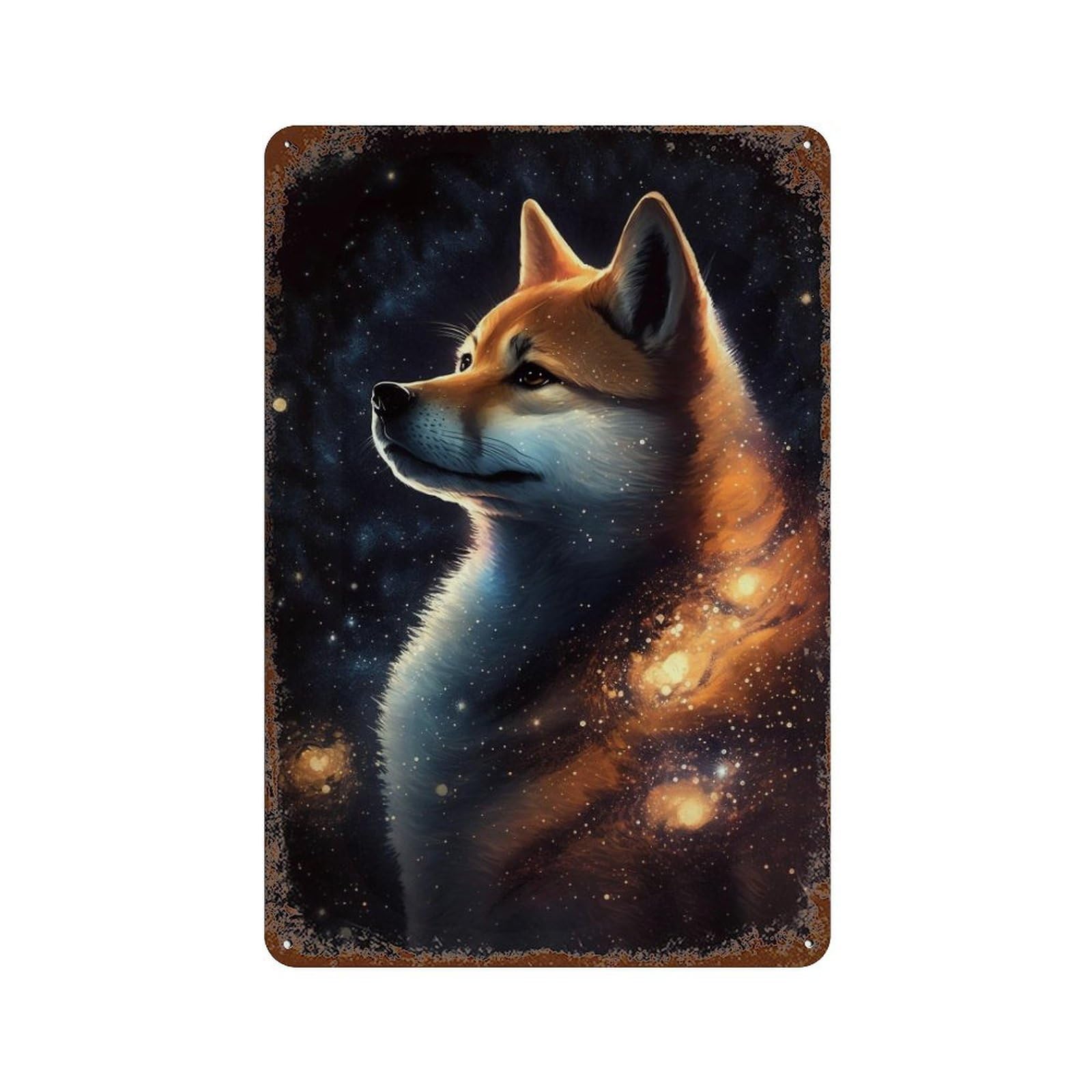 Garage Style Galactic Wolf Portrait -40 Aged Metal Wall Plaque 11.8"x7.9", Old School Wall Decor for Bar And Workshop