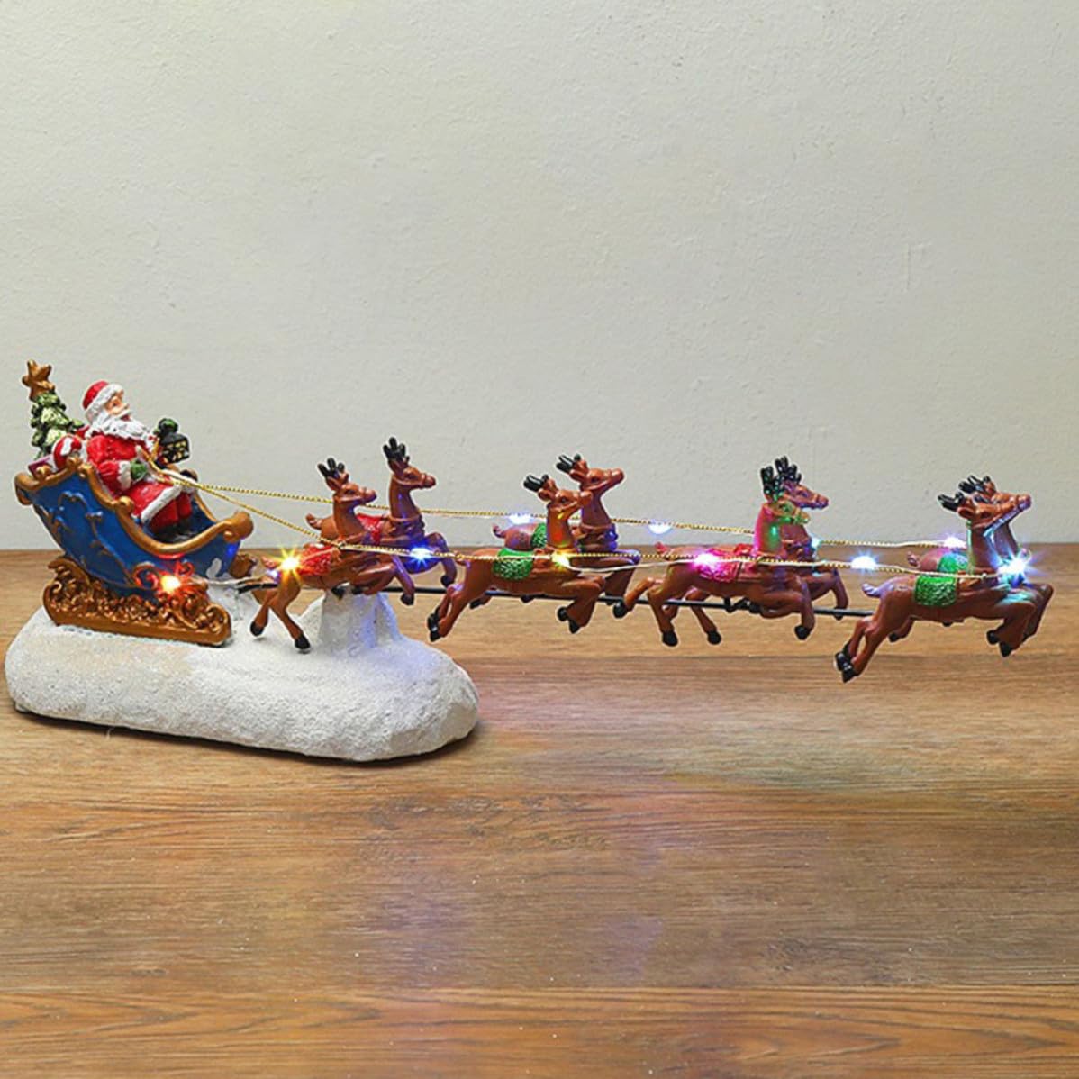 Decorazione Natalizia Luminosa in Resina Cervo Musicale e Slitta, Ornamento Natalizio Luce LED per Festa di Natale, Design Classico e Lavorazione Delicata