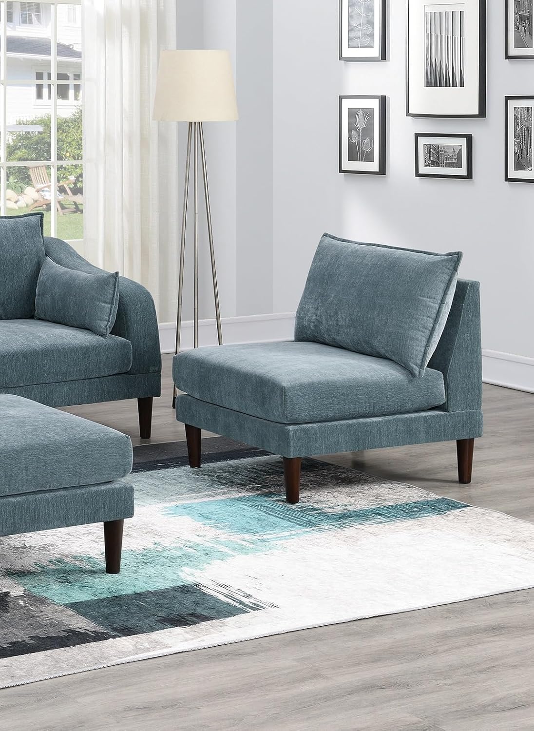 Beautiful 5pcs Modular Sectional Set 2X One Arm Chairs 2X Armless Chair 1x Ottoman Living Room Furniture Mineral Color Morgan Fabric