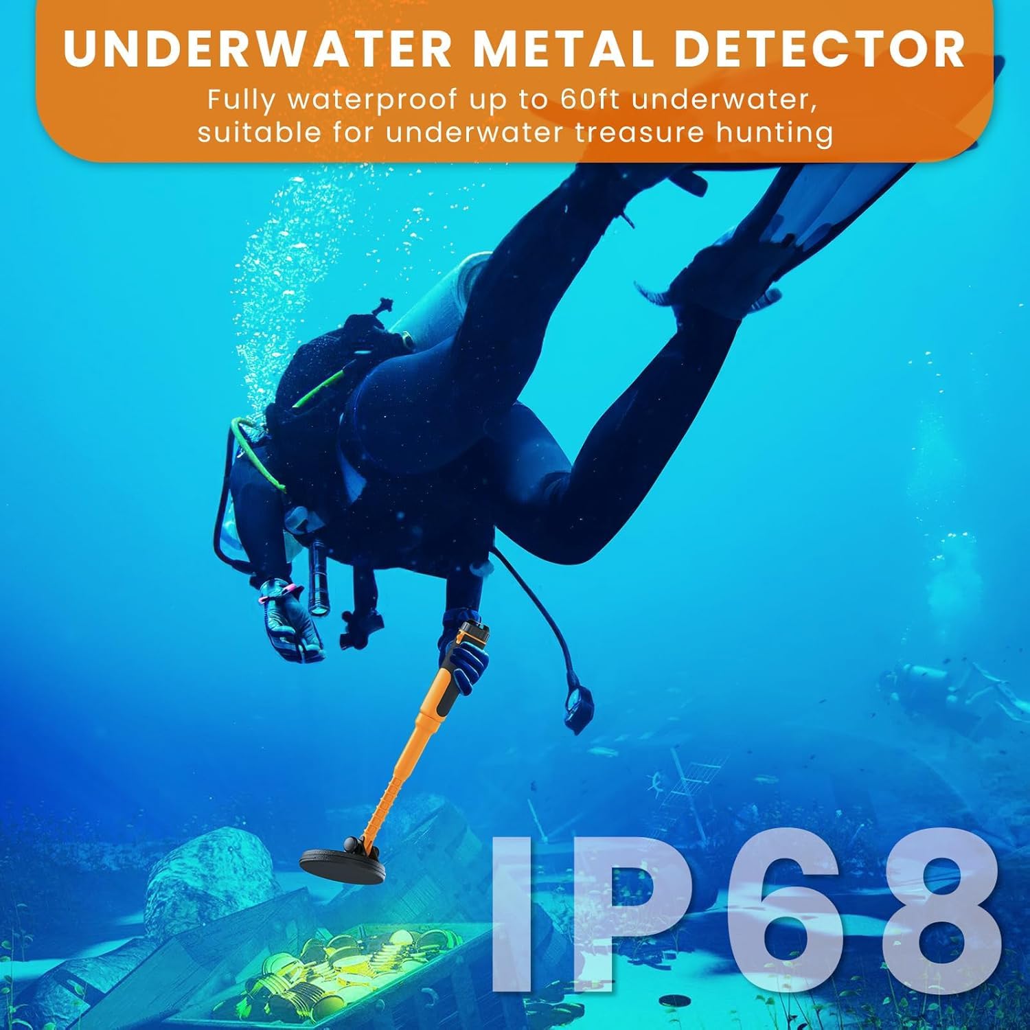 Metal Detector subacqueo Impermeabile Fino a 60 m, Portatile con Vibrazione, Luce e Segnale sonoro: Ideale per Caccia al Tesoro e Ricerca di Metalli!