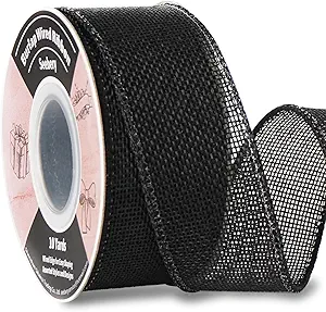 Burlap Wired Ribbon 1-1/2 Inch x 10 Yards Solid Wired Edge Ribbon for Big Bows, Wreaths, Outdoor Decoration, Gift Wrapping, Fall Crafts, Flower Bouquets, Garland (Black)