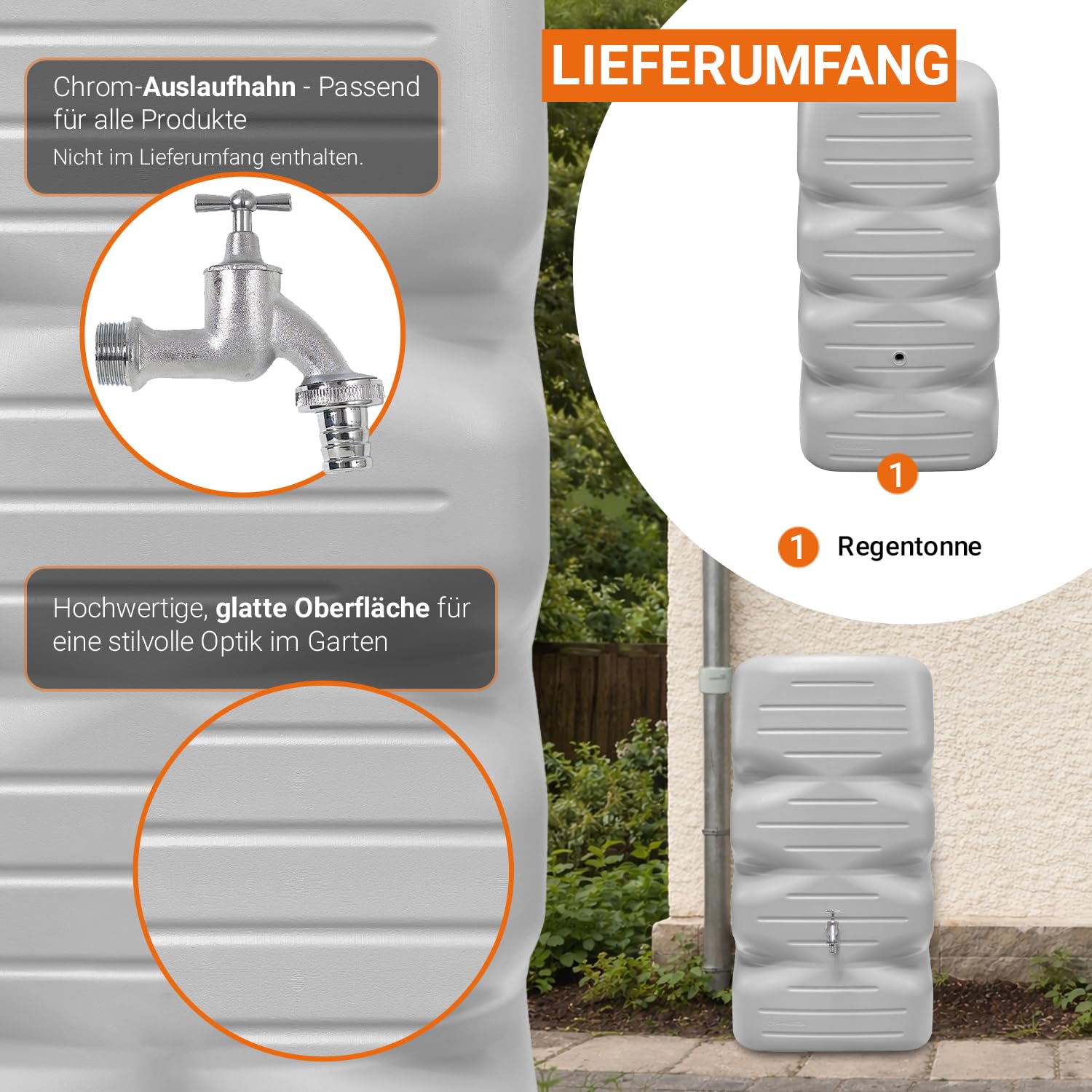 GARANTIA CUBUS Regentonne, 340 Liter, betongrau, Recyclingkunststoff