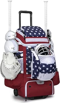 KAVIGOR Catchers Gear Bag with Wheels, 90L Rolling Baseball/Softball Bag Holds 2 Sets of Gear with Glove Compartment, Helmet Holder & Shoe Compartment