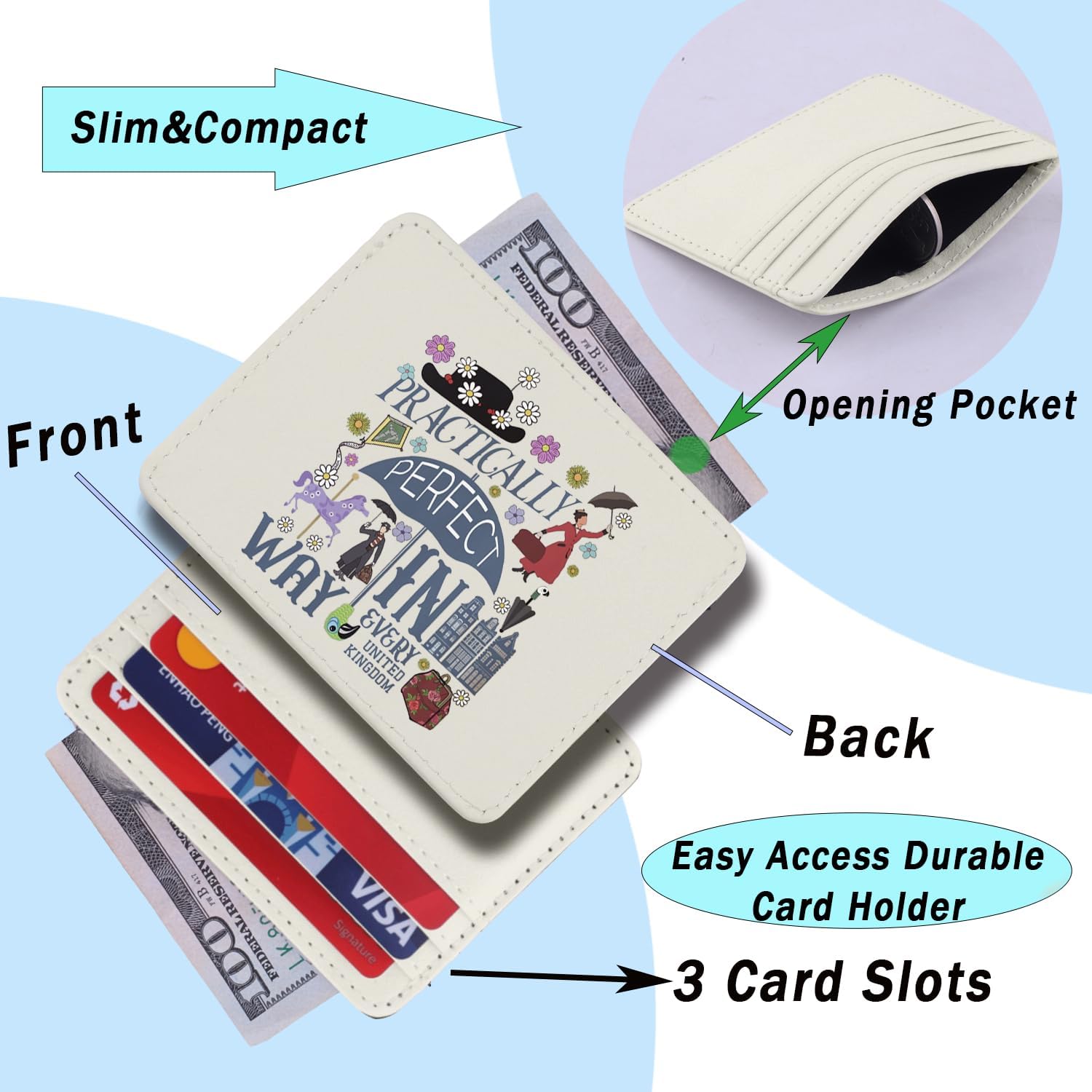 ENSIANTH Movie Quote Front Pocket Wallets Practically Perfect in Every Way-Fantasy Inspired Gift Musical Fans Leather Wallet (Mary CH)