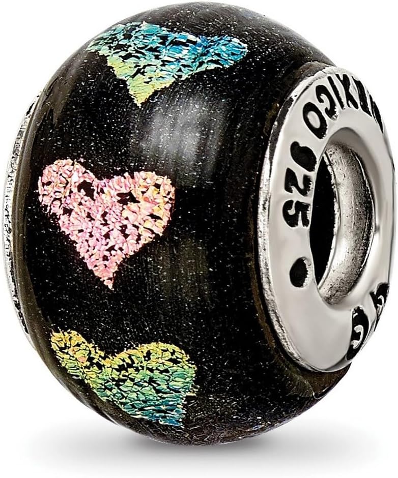 925スターリングシルバーアンティークフィニッシュリフレクションズピンクパープルハートダイクロイックガラスビーズチャーム [並行輸入