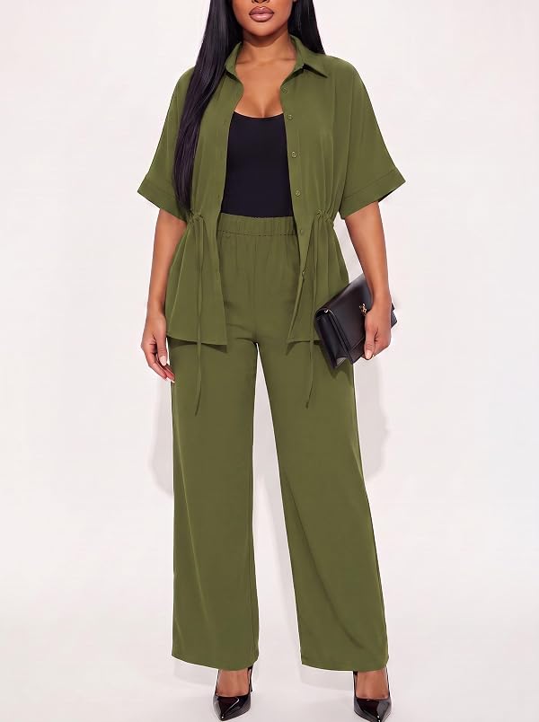 Casual 2 Piece Outfit for Women Short Sleeve Top Wide Leg Pants Sets by Ekaliy - Used condition - Image 4