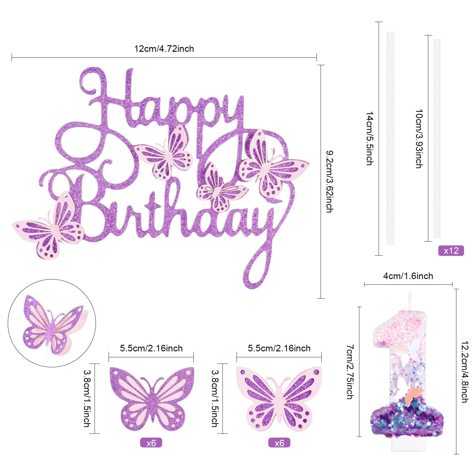 iNINGER Birthday Candles,Number 1 Candle,Butterfly 1st Birthday Decorations for Women/Girl,Cupcake Candle for Party,Purple Handmade Sequin Numeral Candle Wedding Cake Topper Anniversary Party Decor