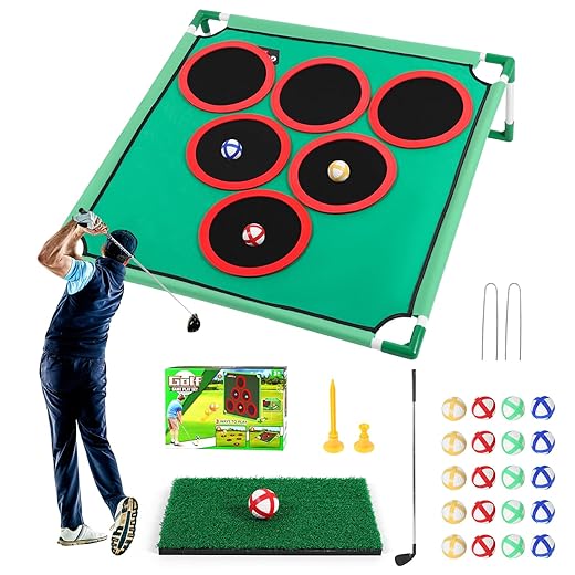 Golf Pong Set, Indoor Outdoor Chipping Practice Game, Target Stand with Balls and Portable Bag