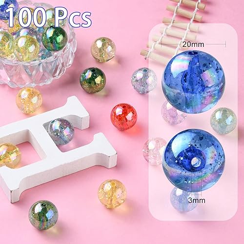 Miniatura 10 de DanLingJewelry 50 cuentas redondas de acrílico de verano de 0.787 in de color sandía, rosa y verde, para hacer joyas y manualidades