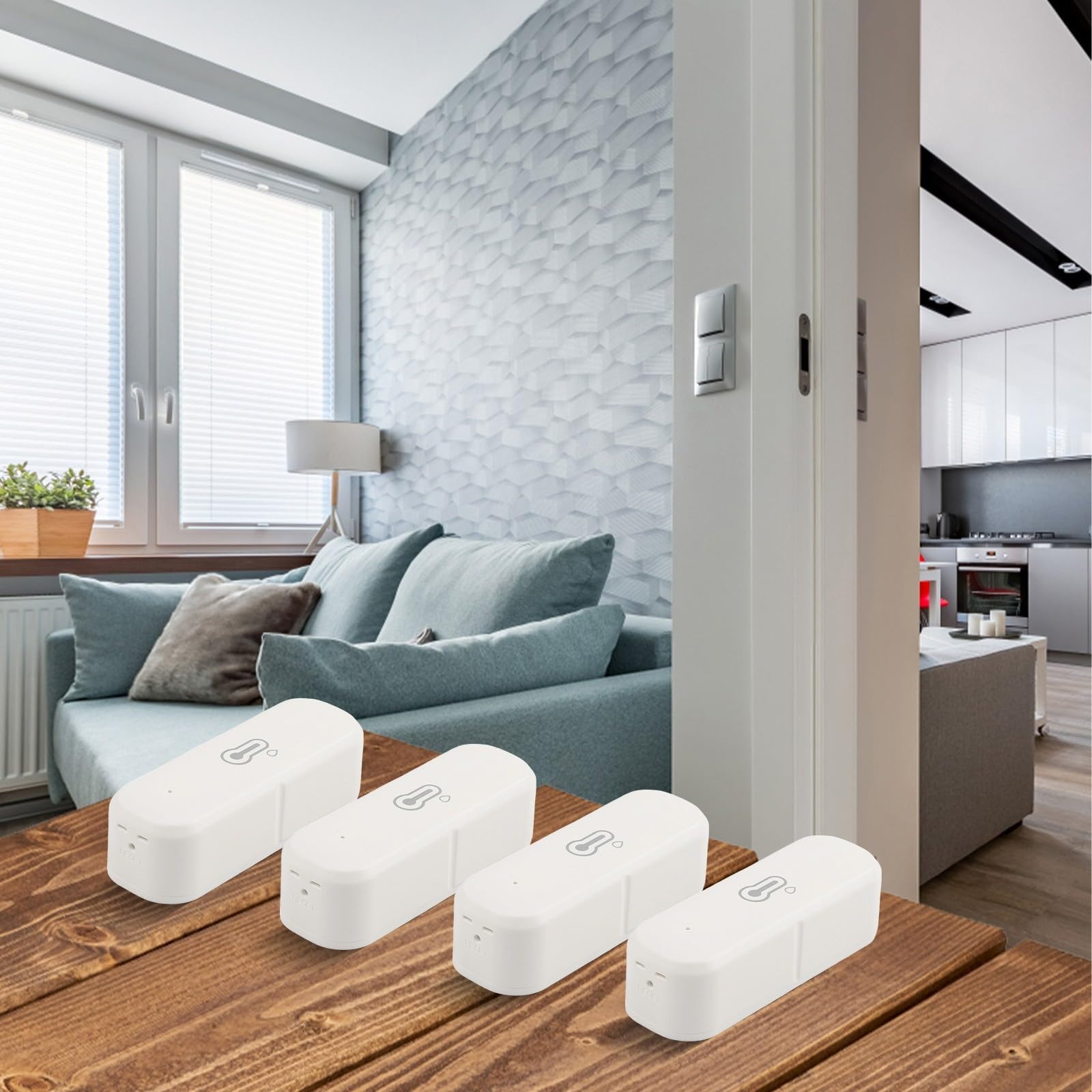 Lot de 4 capteurs de température et d'humidité d'intérieur sans fil Zigbee avec alertes à distance et fonctions d'assistant vocal