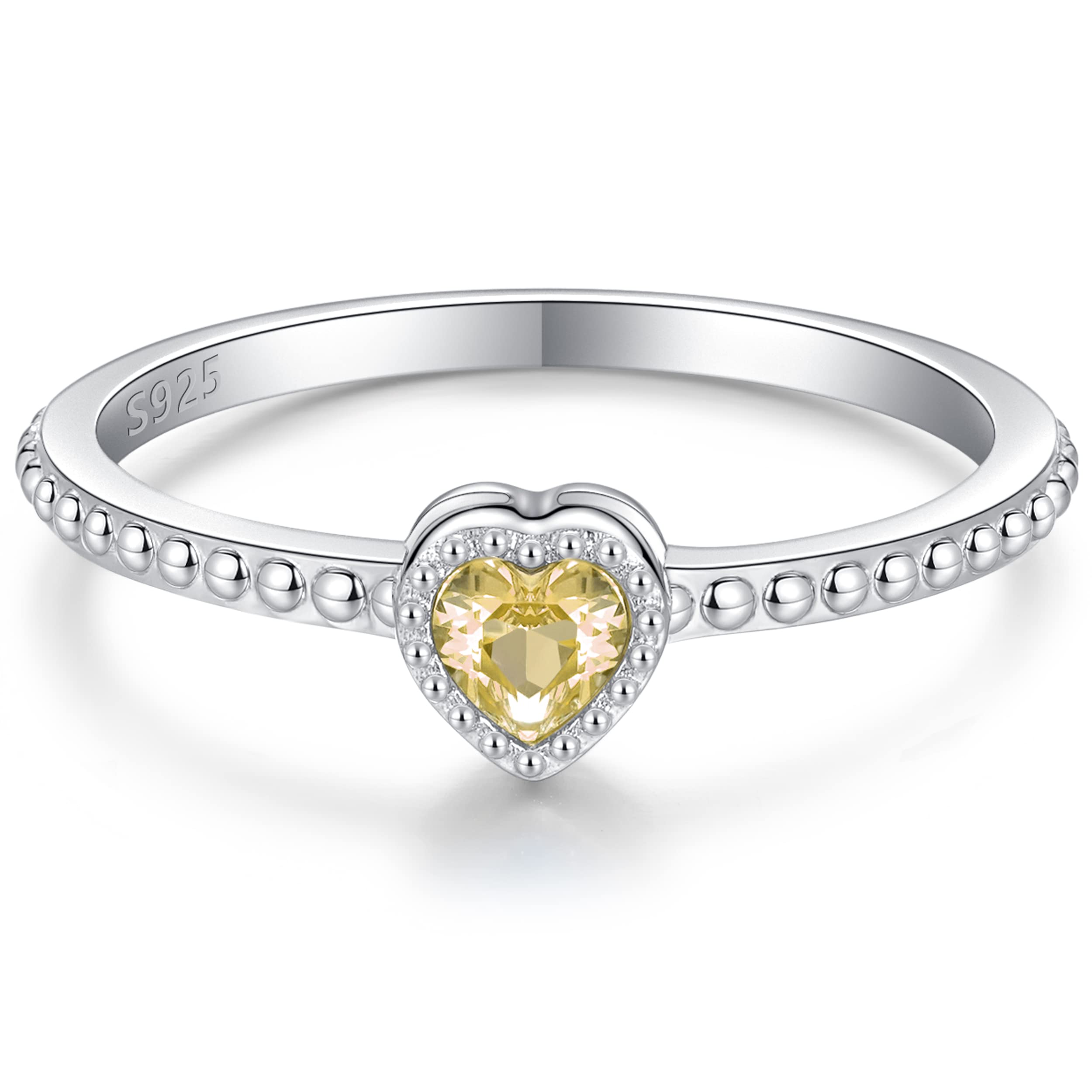 SOLOLIKE Birthstone Rings for Women: S925 Sterling Silver Stacking Birthstones Ring Cubic Zirconia Heart Stackable Band Rings - Birthday Mother's Day