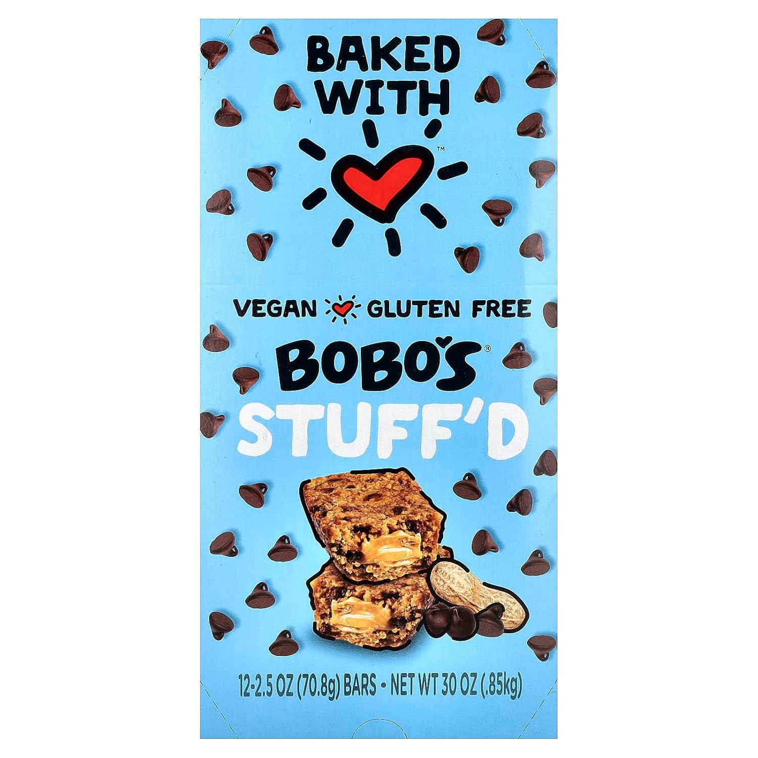Bobo’s Stuff’d Oat Bar, Chocolate Chip Peanut Butter, 2.5 Oz. Bar (12 pack), Whole Grain Snack & Protein Bar. Great Tasting & On-The-Go-Snack. Gluten Free, Non-GMO, Vegan, Kosher, and Soy Free.