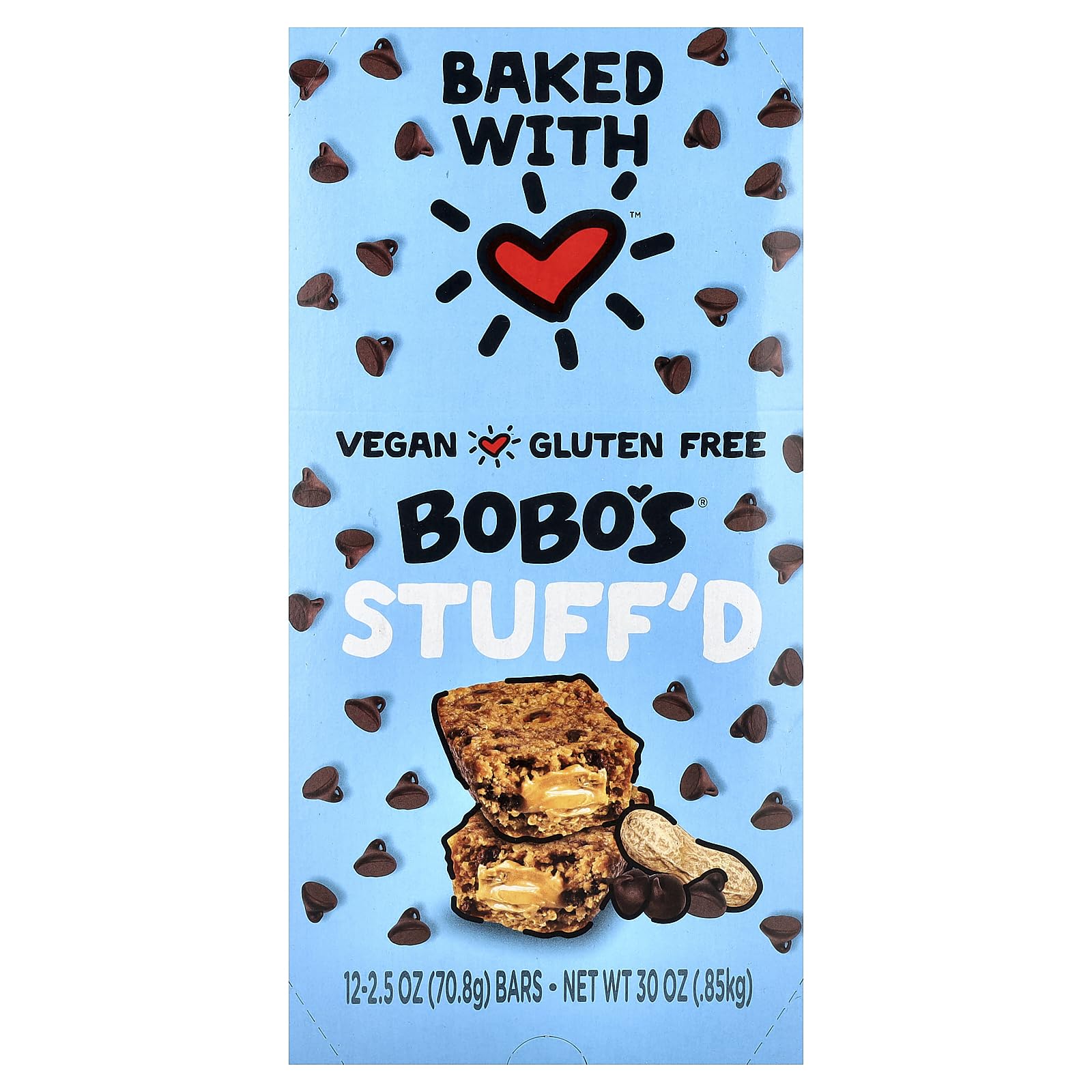 Bobo’s Stuff’d Oat Bar, Chocolate Chip Peanut Butter, 2.5 Oz. Bar (12 pack), Whole Grain Snack & Protein Bar. Great Tasting & On-The-Go-Snack. Gluten Free, Non-GMO, Vegan, Kosher, and Soy Free.