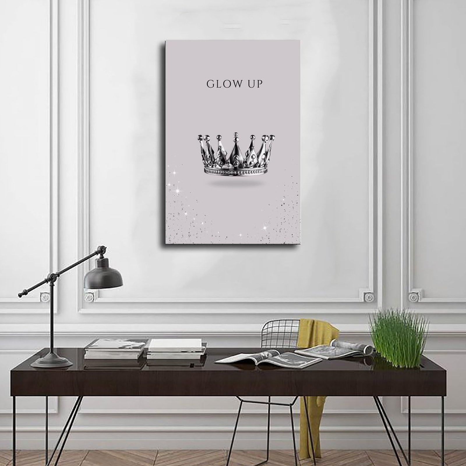 WRTYVE Poster su tela con corona d'argento per camera da letto, decorazione regalo