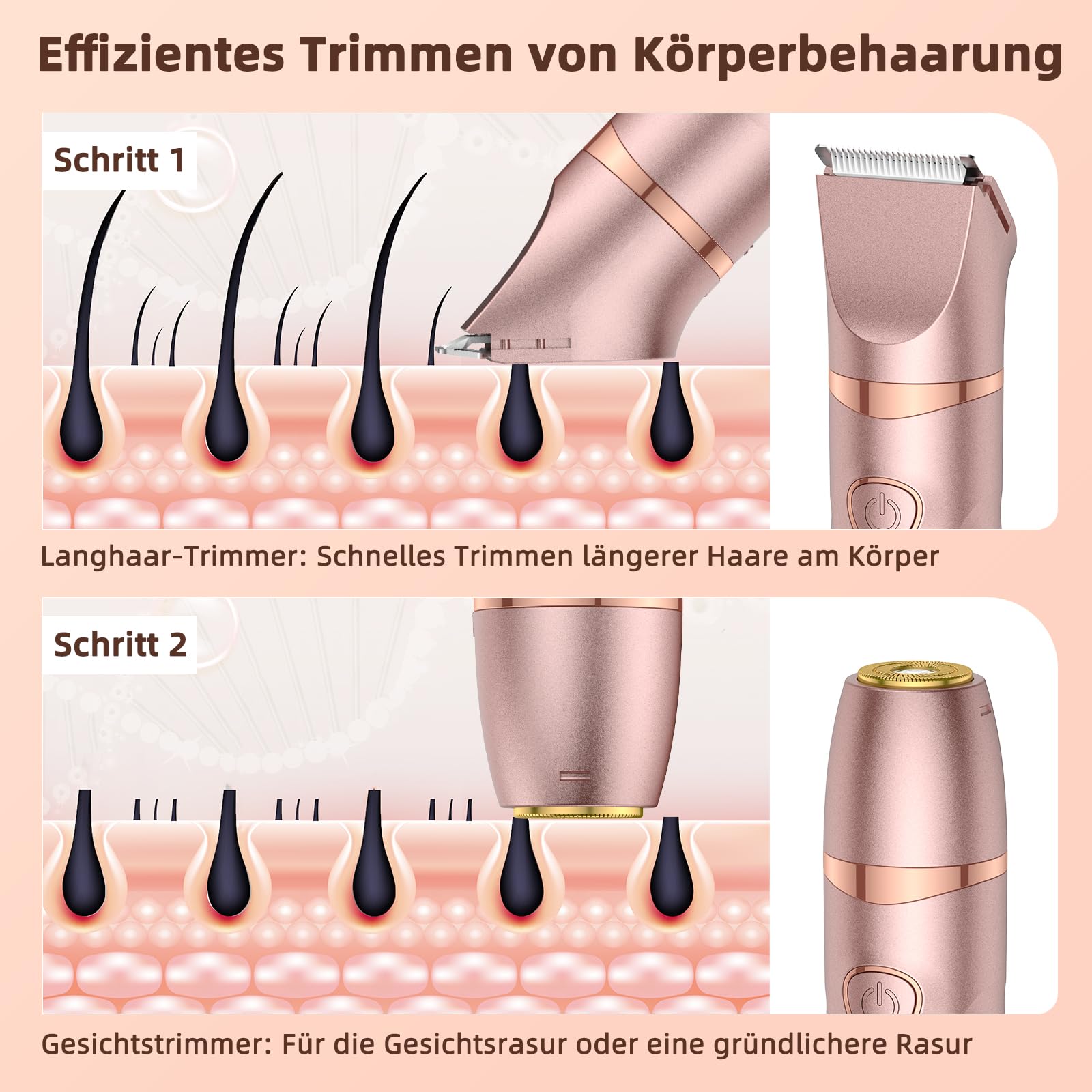 Lady Shaver für Frauen, 3-in-1-Bikini-Trimmer für Frauen zur Nass- und Trockenanwendung, elektrischer schmerzfreier Rasierer für Beine, Körper, empfindliche Haut