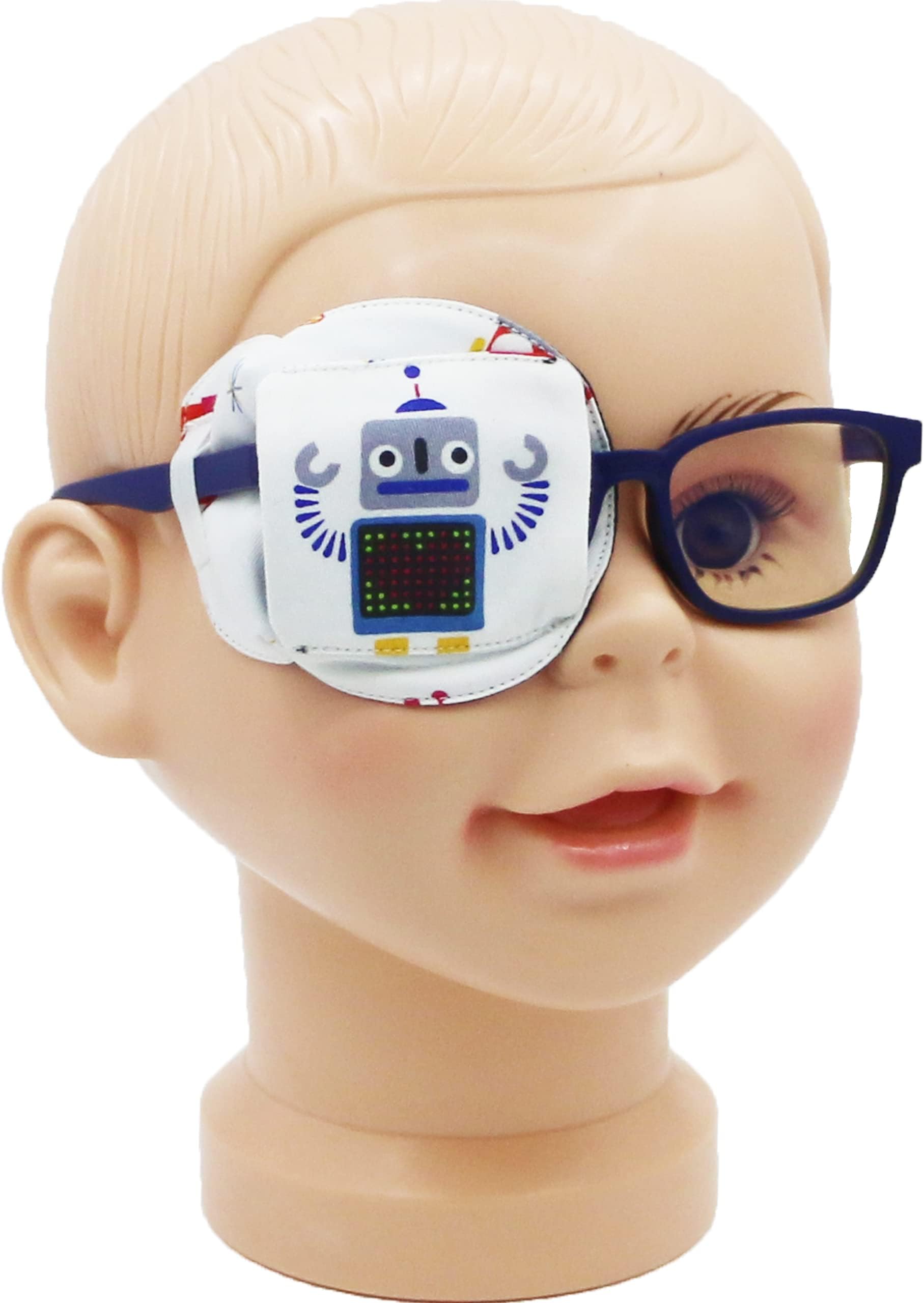 Astropic 3D Eye Patch for Kids Boys Glasses (Gray Robot, Right Eye)