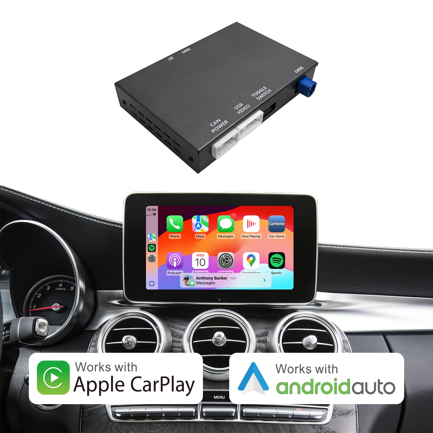 Wireless CarPlay Nachrüst-Kit für Mercedes Benz NTG 5.0/5.1 Android Auto | A/CLA/GLA/B/C/E/G/SL Klasse (2014–2019), Plug-&-Play Decoder, kompatibel mit Android Auto, Mirror Link & OEM-Kameras