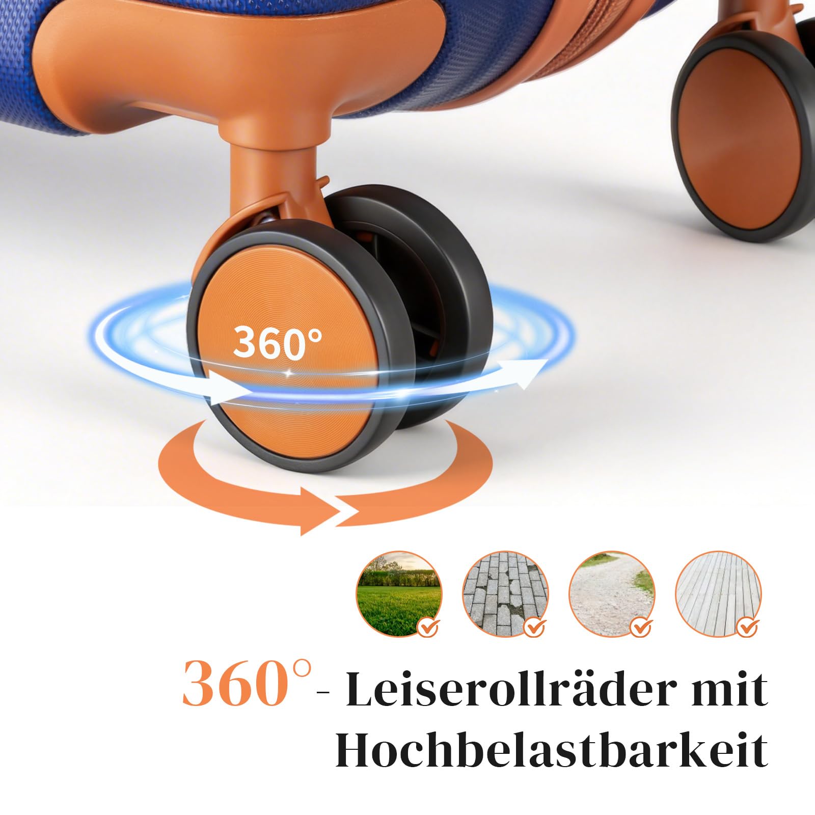 LEADZM Koffer Set 4 teilig Hartschale mit Kosmetikkoffer, Kofferset aus ABS, Reisekoffer mit Rollen Groß, Handgepäck, Hartschalenkoffer Set, Koffer & Trolleys (Navy-Braun)
