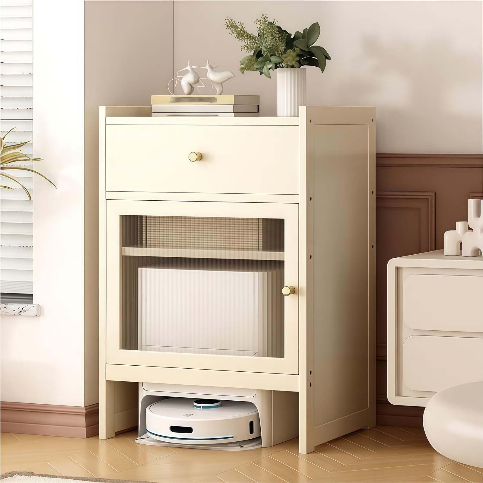 BHGFYXBS Robot Vacuum Sto Cabinet Side Table Multi Tier With Adjustable Shelves Der & Doors Ideal For Living Room & Kitchen Efficient Robot Cleaner Rack,White,White