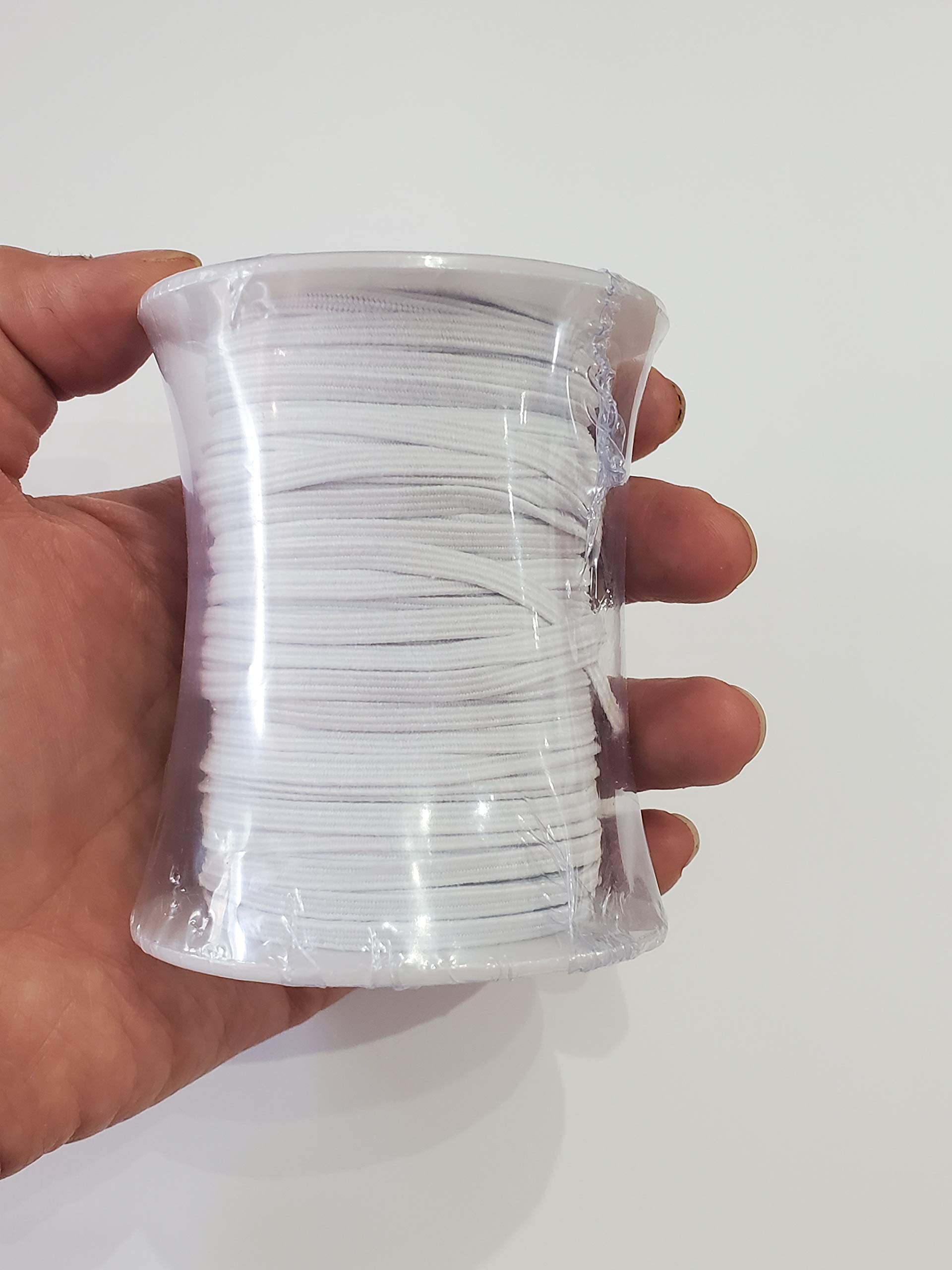 Angie Wood Creations - 3mm Flat Elastic 30 Meters ROLL - Band White Elastic Ribbon Braided Elastic for Sewing Clothing Face Mask and Crafts Ribbed Sew Elastic