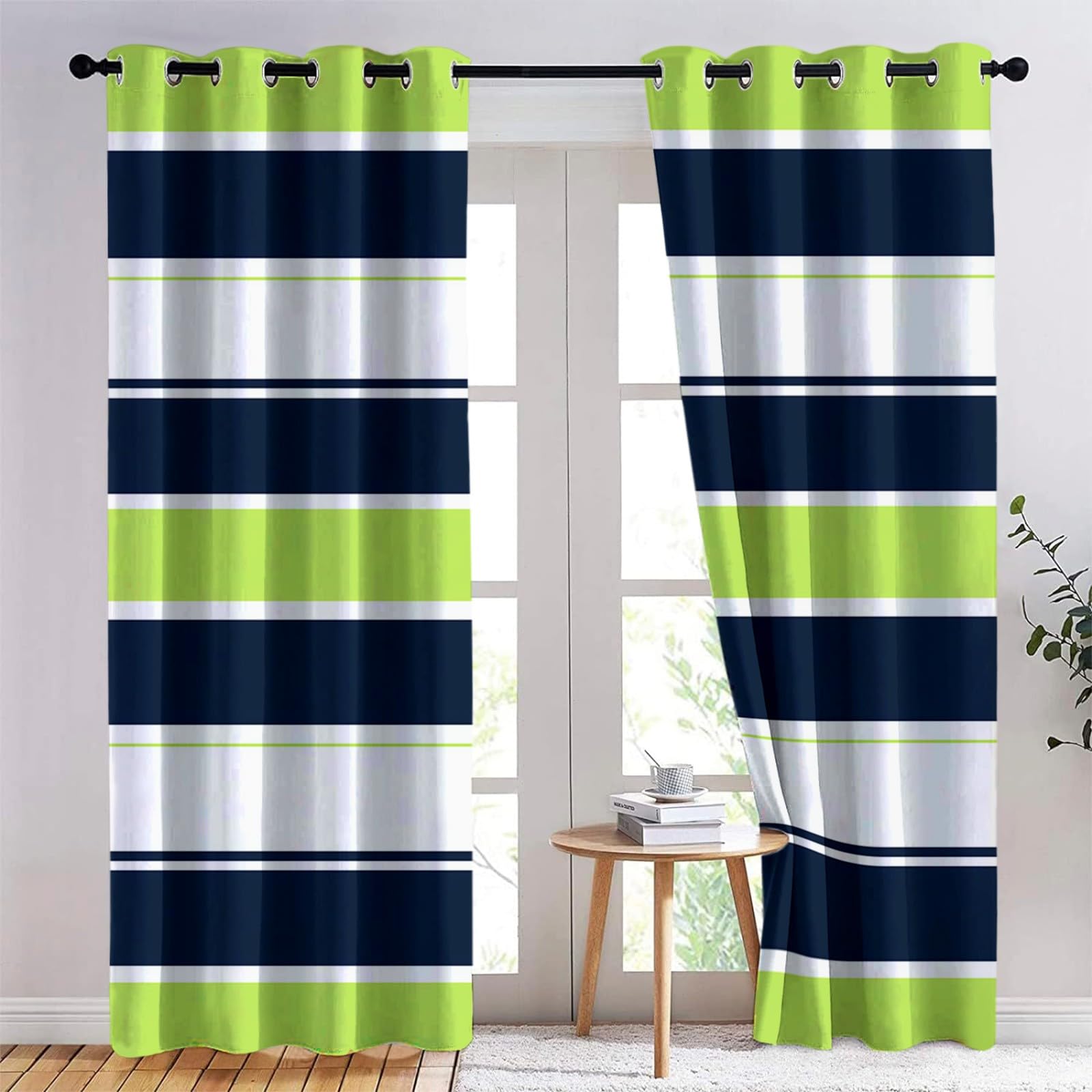 Geometrisches Streifenmuster Teal Blickdichte Vorhänge, Weiche Thermovorhang Gardinen mit Ösen, 2er Pack Verdunkelung Ösenschal für Wohnzimmer Schlafzimmer, H 260 x B 140 cm