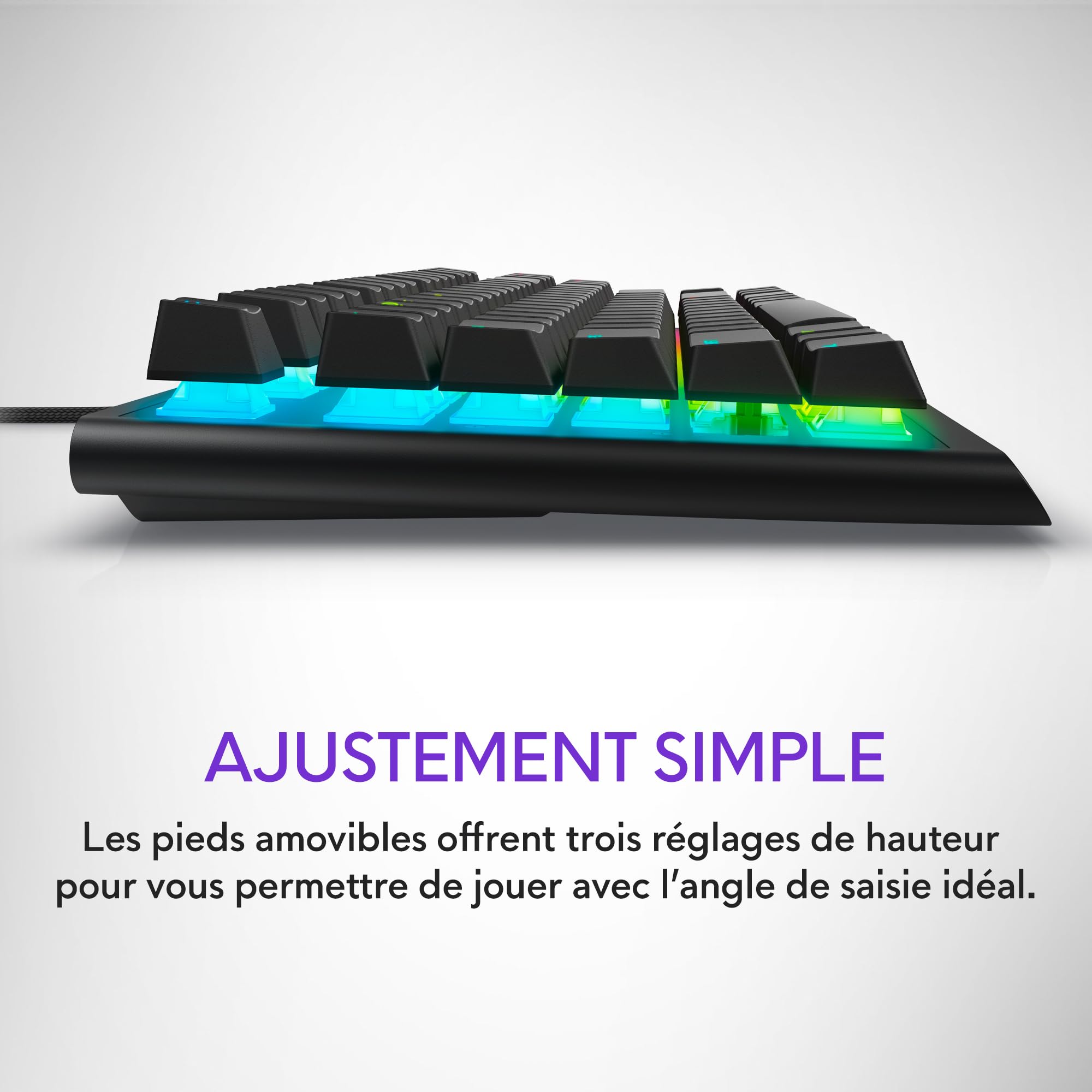 Alienware AW420K Clavier Gaming Filaire QWERTY, format compact sans pavé numérique, Cherry MX Red, touches PBT durables, rétroéclairage AlienFX RVB, USB détachable, Dark Side of the Moon