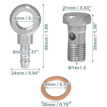 Amazon | ACROPIX 14mm ID 8mm OD M14x1.5 バンジョーボルト