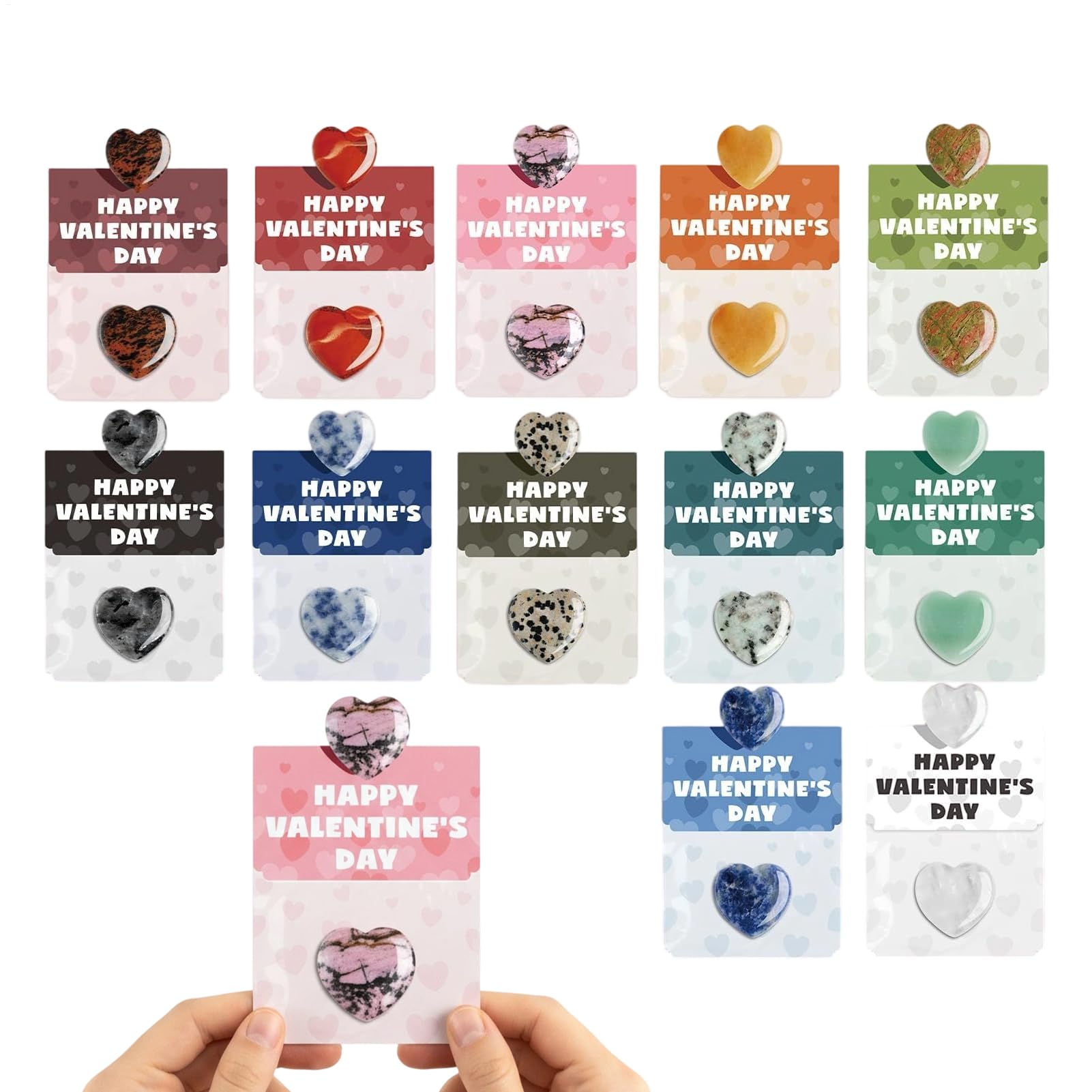 Valentines Card - Crystal Stone Post Card | Heart Keepsake Note Cards For Men Boys Girls Youth Teens Wife Husband Son Daughter Family Friends