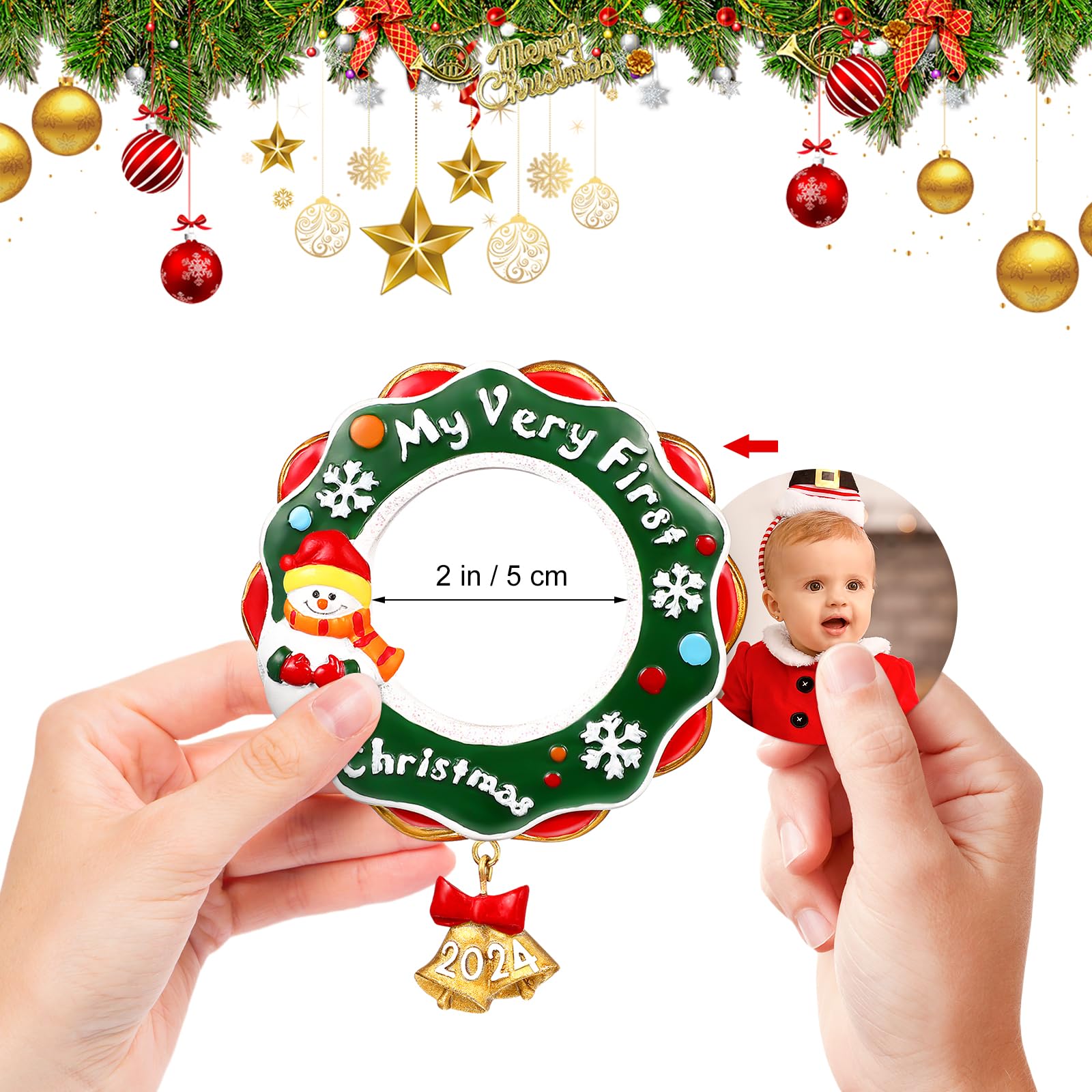 Christmas 2022 Baby Resin Photo Frame Commemorative Plaque Remembrance Ornaments for Christmas Tree Hanging Photo Frame Resin Christmas Ornaments Christmas Keepsake