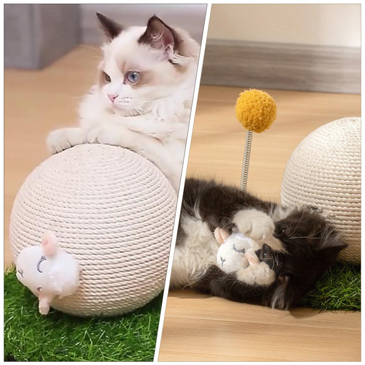 HANABASS Pelota Rascadora para Gatos, Juguete de Garras Abrasivas de Sisal y Madera, Resistente al Desgaste Desprender Fibras, Forma de Bola, para Gatos y Gatitos, Decoración del Hogar
