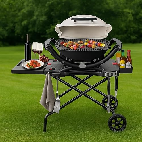 Miniatura 21 de Carrito de mesa para parrilla al aire libre, carrito de comedor móvil, soporte de mesa para horno de pizza con ruedas, mesa de trabajo y preparación