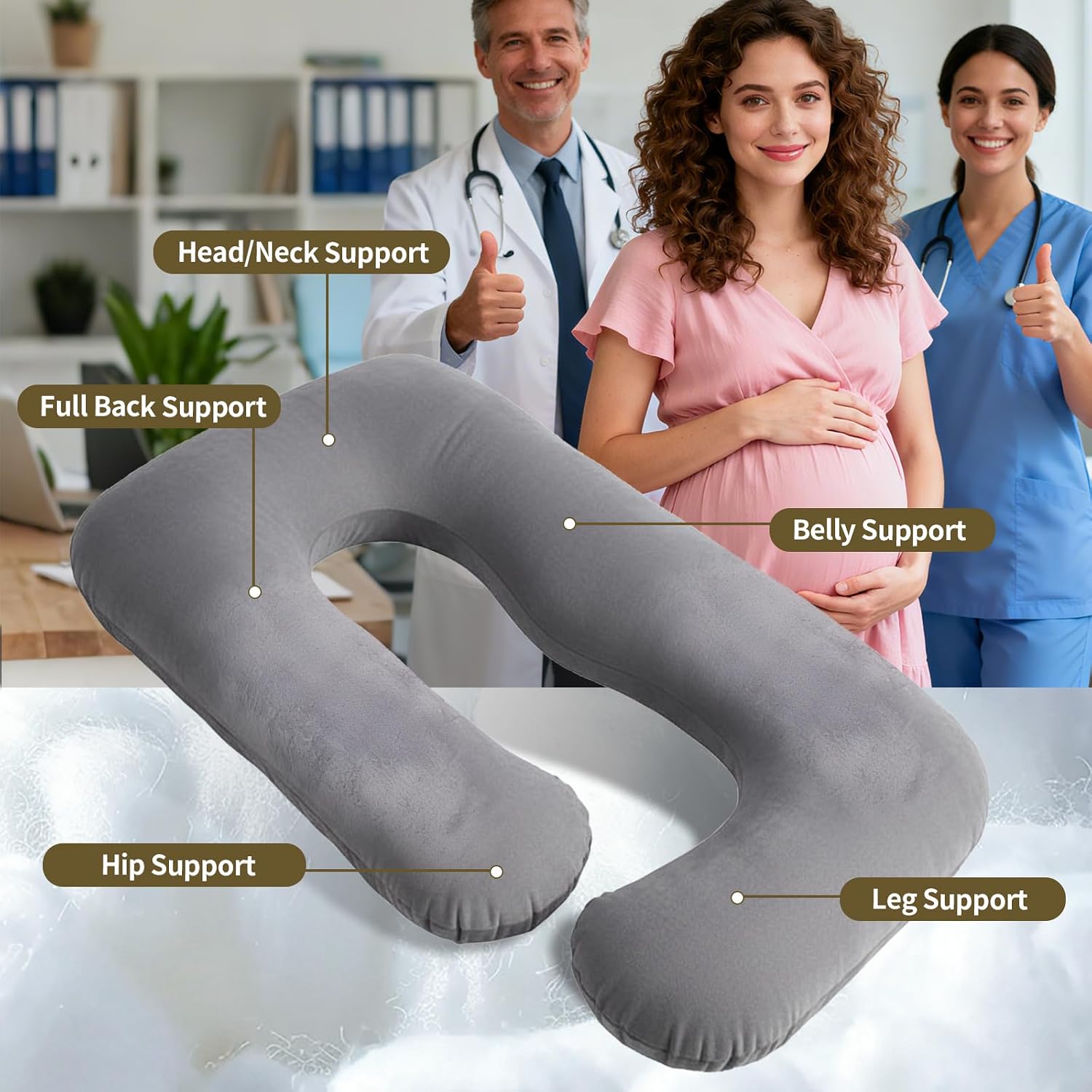 Pregnancy Pillow, G-Shape Full Body Pillow, Maternity Pillow for Side Sleeper, Pregnancy Body Pillow for Pregnant Women Suppor, Hip Relief with Washable Cover (Grey)
