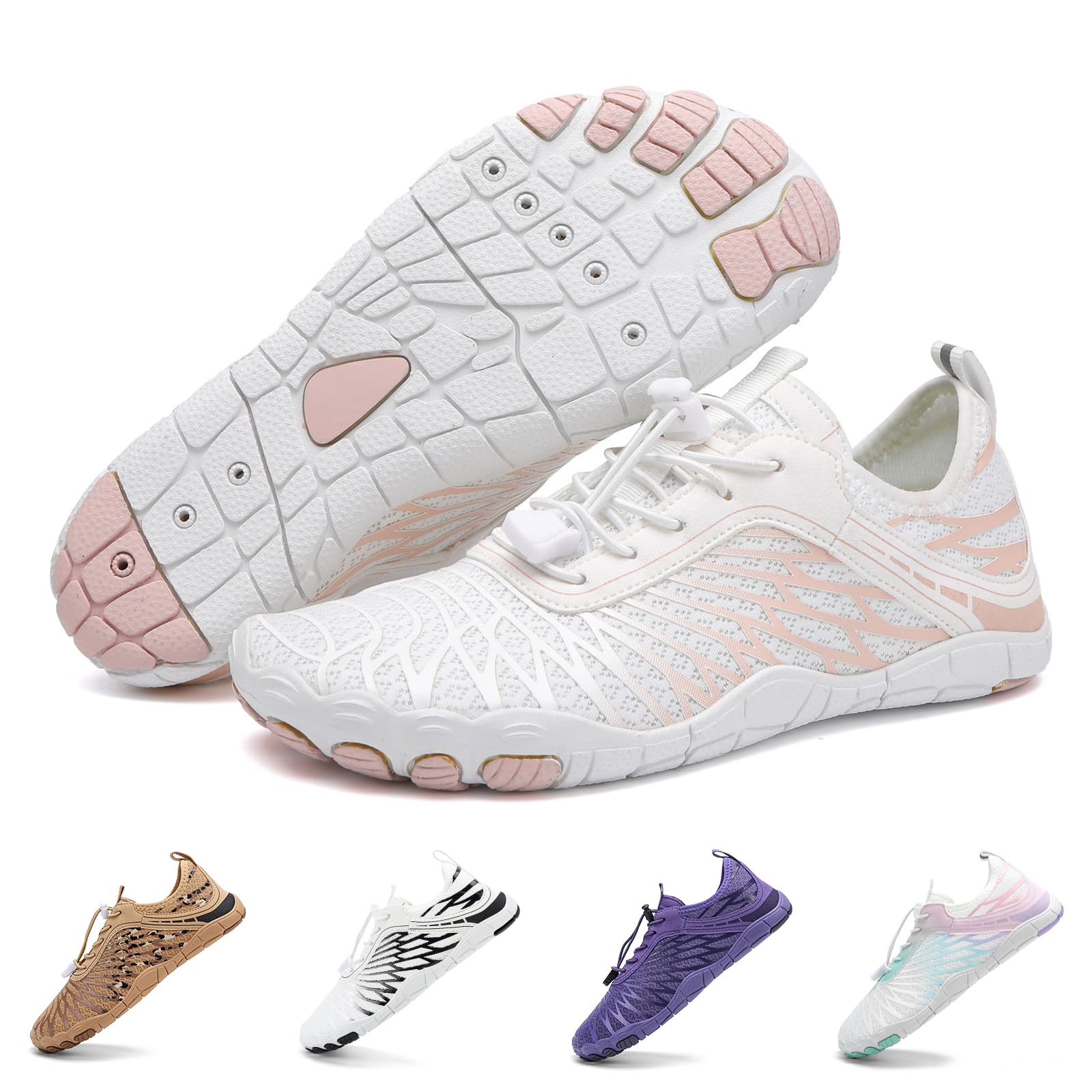 Hike Barefoot Shoes for Women Men Breathable & Non-Slip Athletic Footwear Wide Toe Water Shoes,Designed for Walking,Running&Swimming 38.5/39 EU White