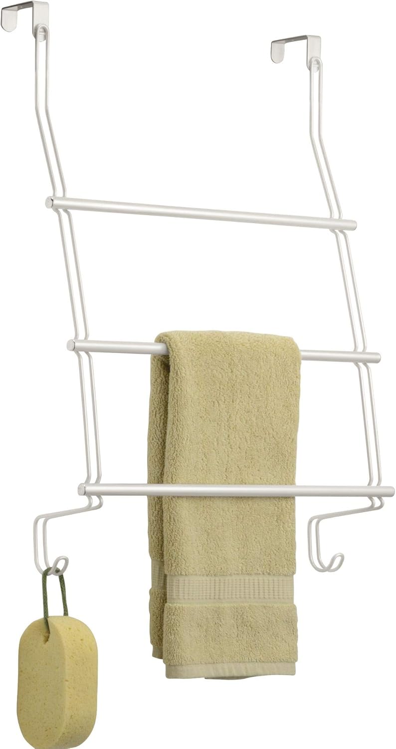 iDesign Classico Steel Over-The-Door Towel Rack with Storage Hooks - 16.75" x 4.25" x 24", Bronze