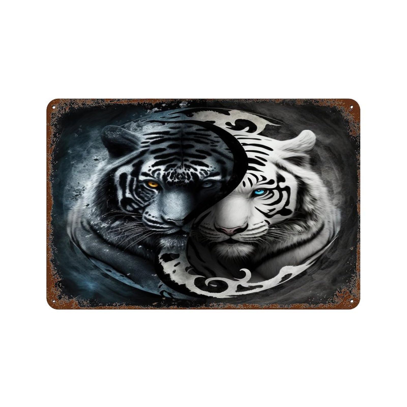 Yin Yang Tiger，Tin Sign Vintage Retro Man Cave Bar Pub Shed Novelty Gift Aluminium Metal Tin Wall Décor Sign-20x30cm(8x12 inch）B-39