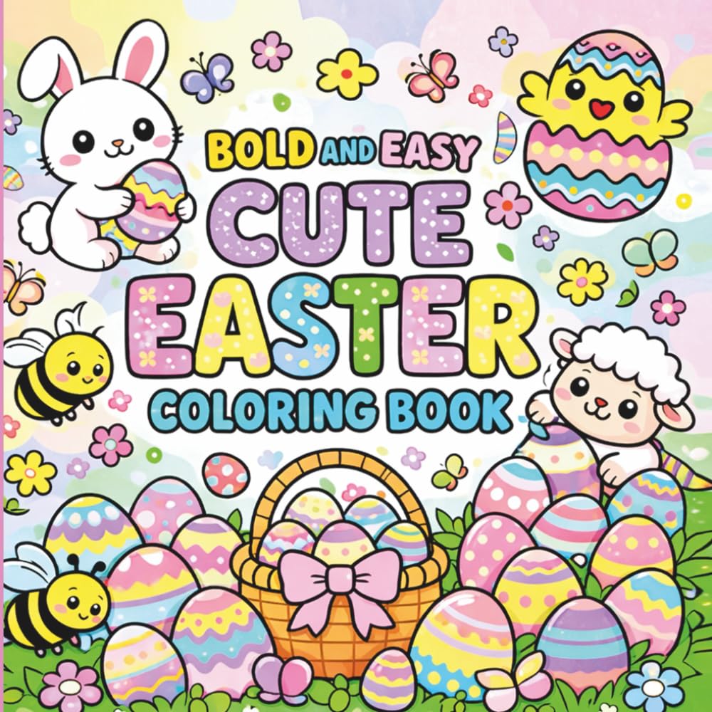 Cute Easter Coloring Book – Bold and Easy Designs: 50 Large, Simple Easter Pages for Kids Ages 3+ and Relaxing Fun for Adults