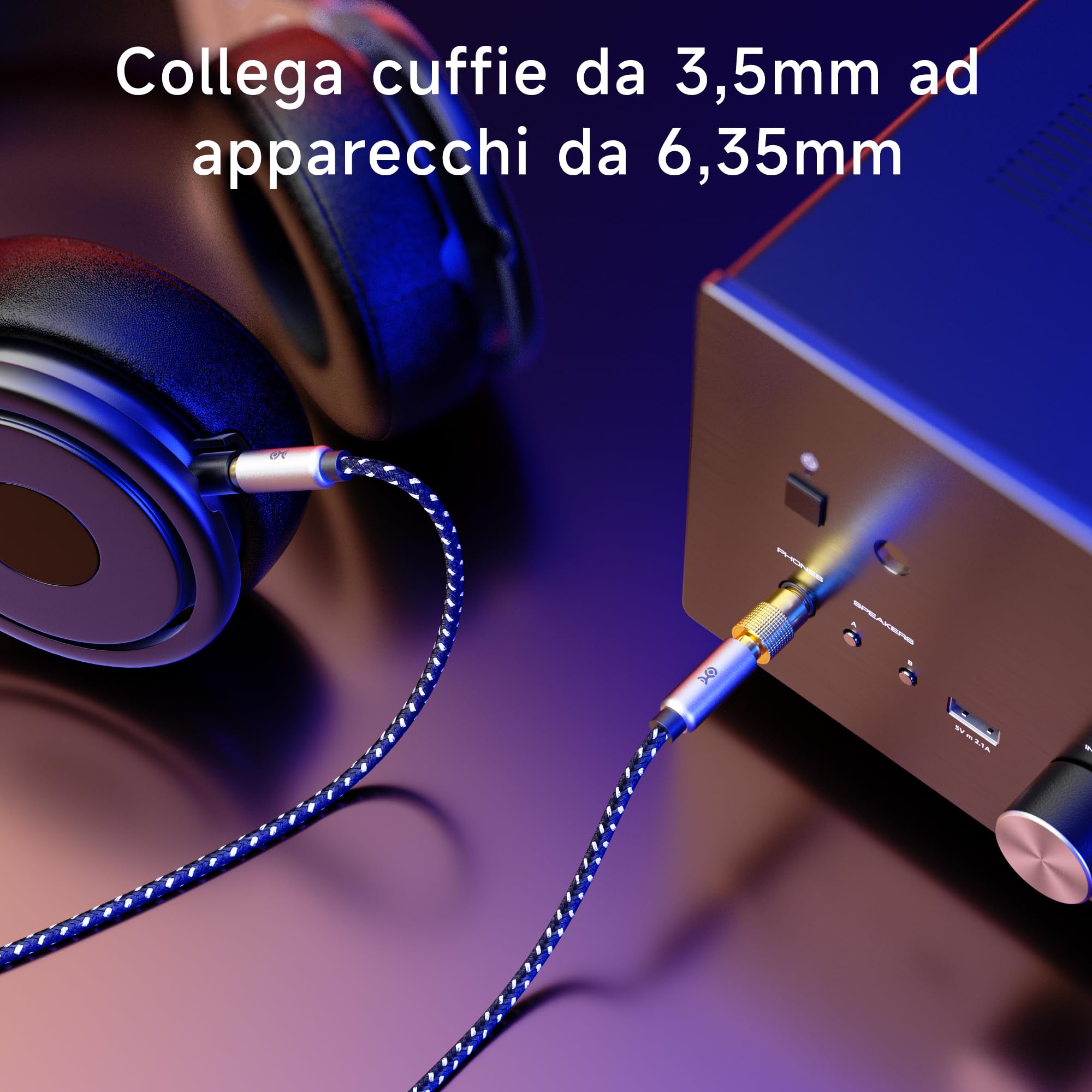Cable Matters Confezione da 5 adattatori per cuffie 3,5 mm a 6,35 mm AUX jack