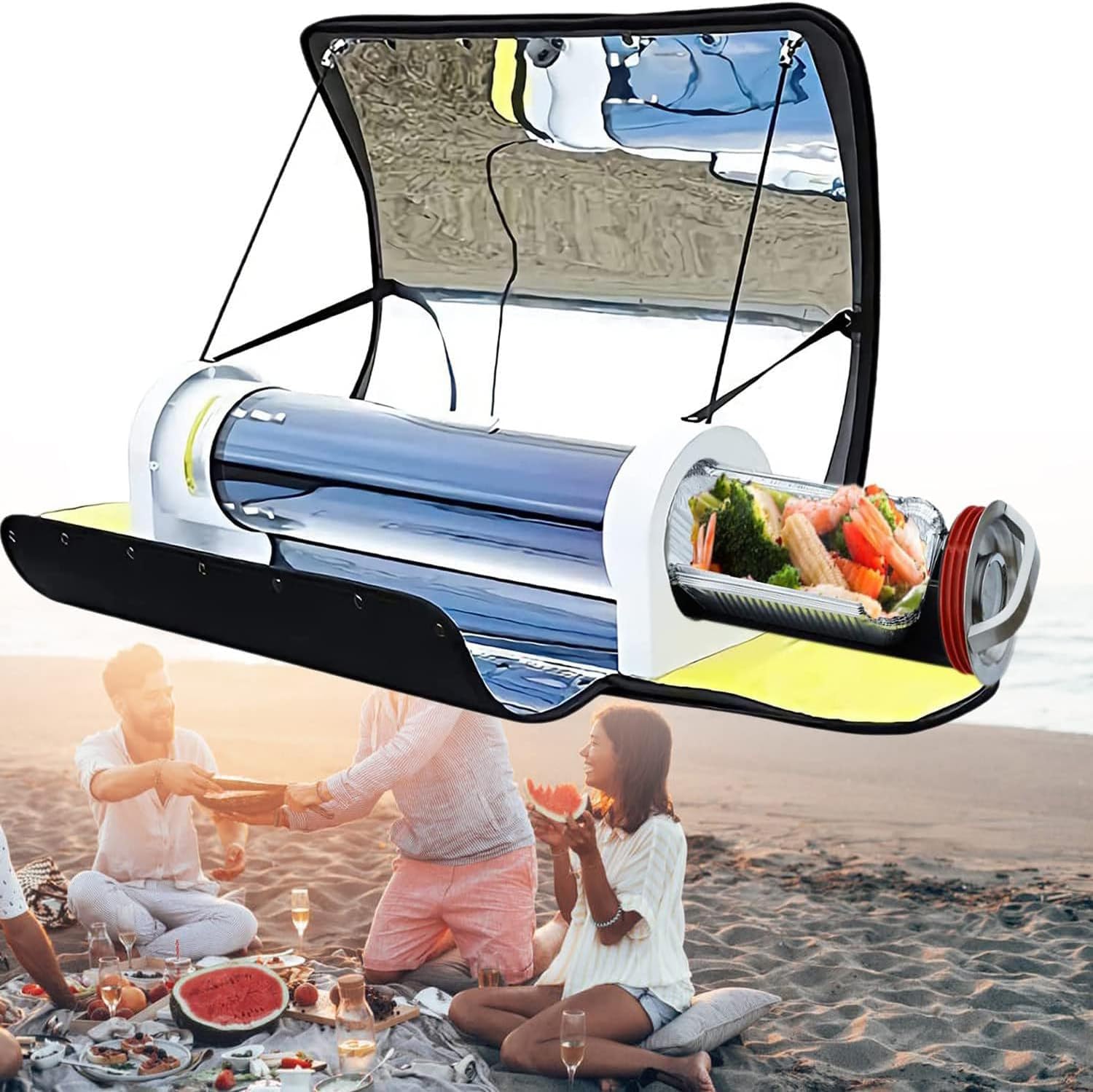 Portable BBQ Grill Solar Cooker, Portable Solar Camping Oven - Outdoor Cooker with 4.5L Capacity & Built-in Thermometer, Adjustable 200°F to 450°f (93°C to 232°C) - Ideal for Camping