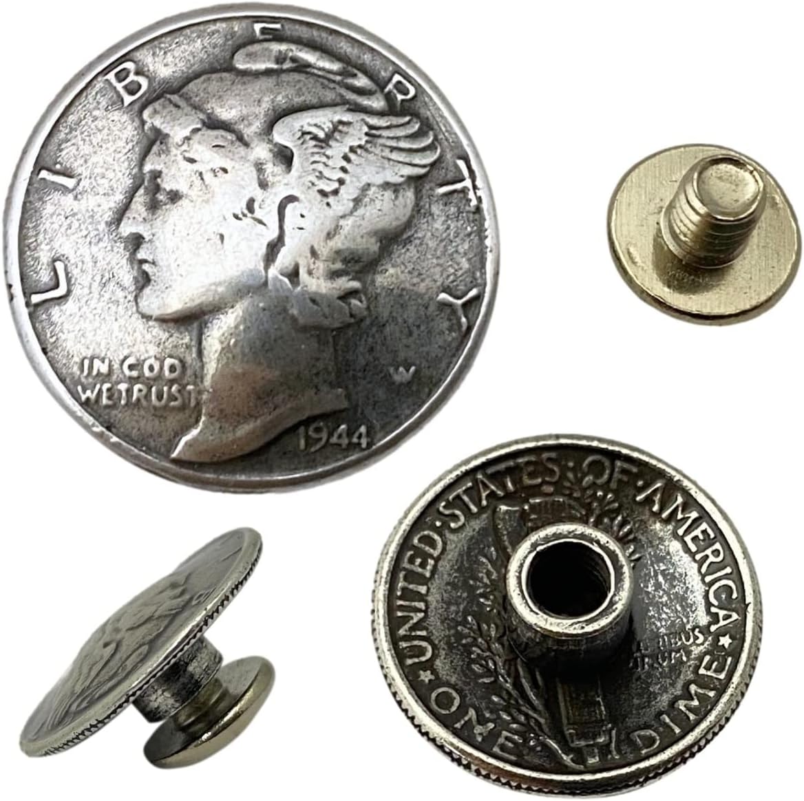 Leather Unlimited Mercury Liberty United States Dime Screw Back Flower Conchos - 4 Pack, 1.25" Silver Nickel